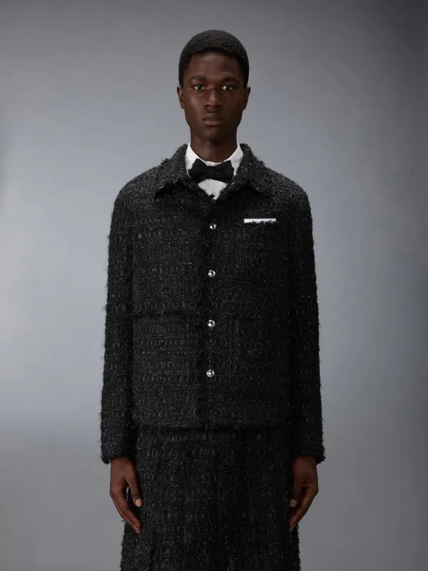 SATIN RIBBON TWEED FRAY EDGE UTILITY JACKET sold by Thom Browne