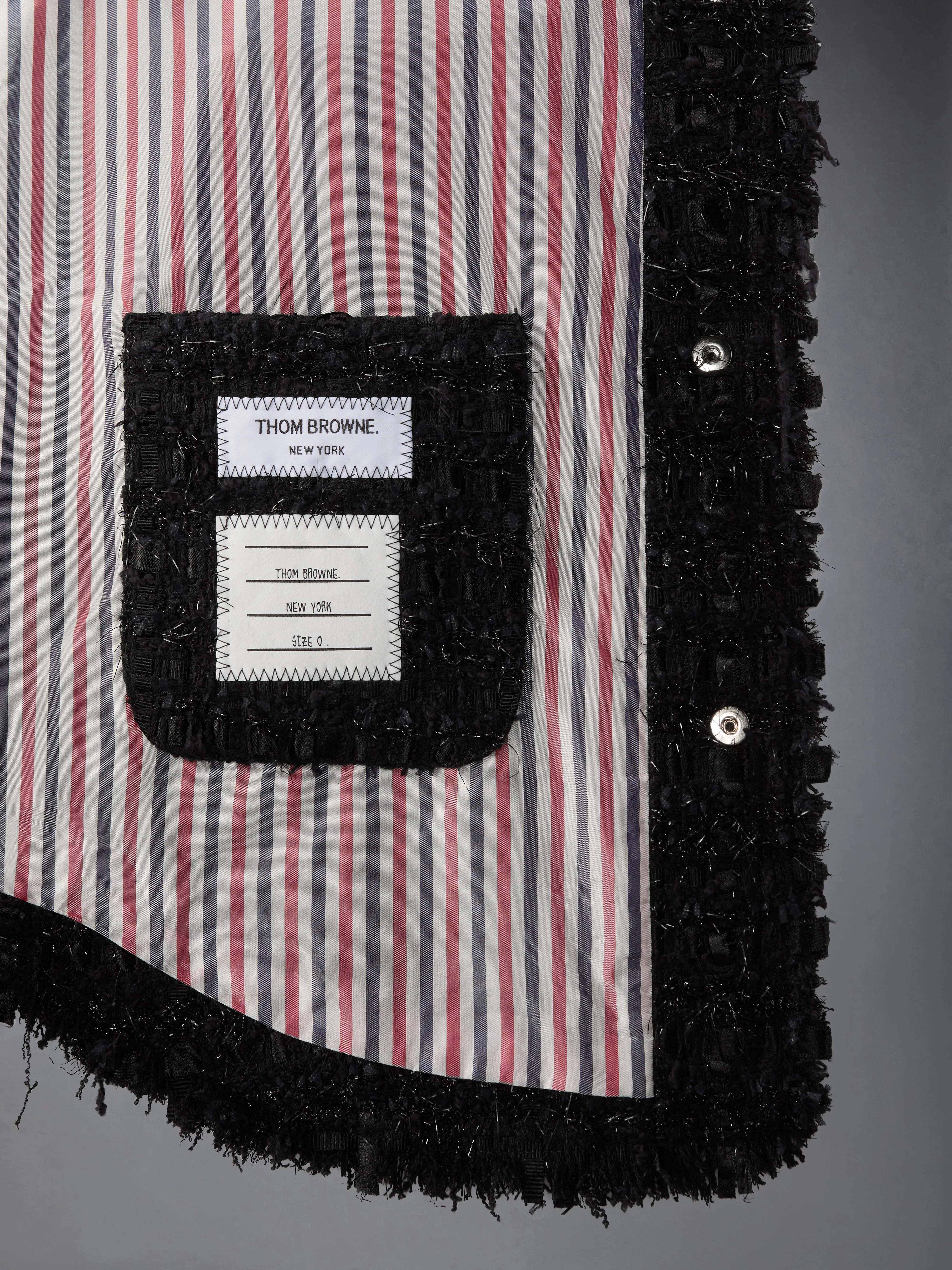 SATIN RIBBON TWEED FRAY EDGE UTILITY JACKET sold by Thom Browne product image thumbnail 4