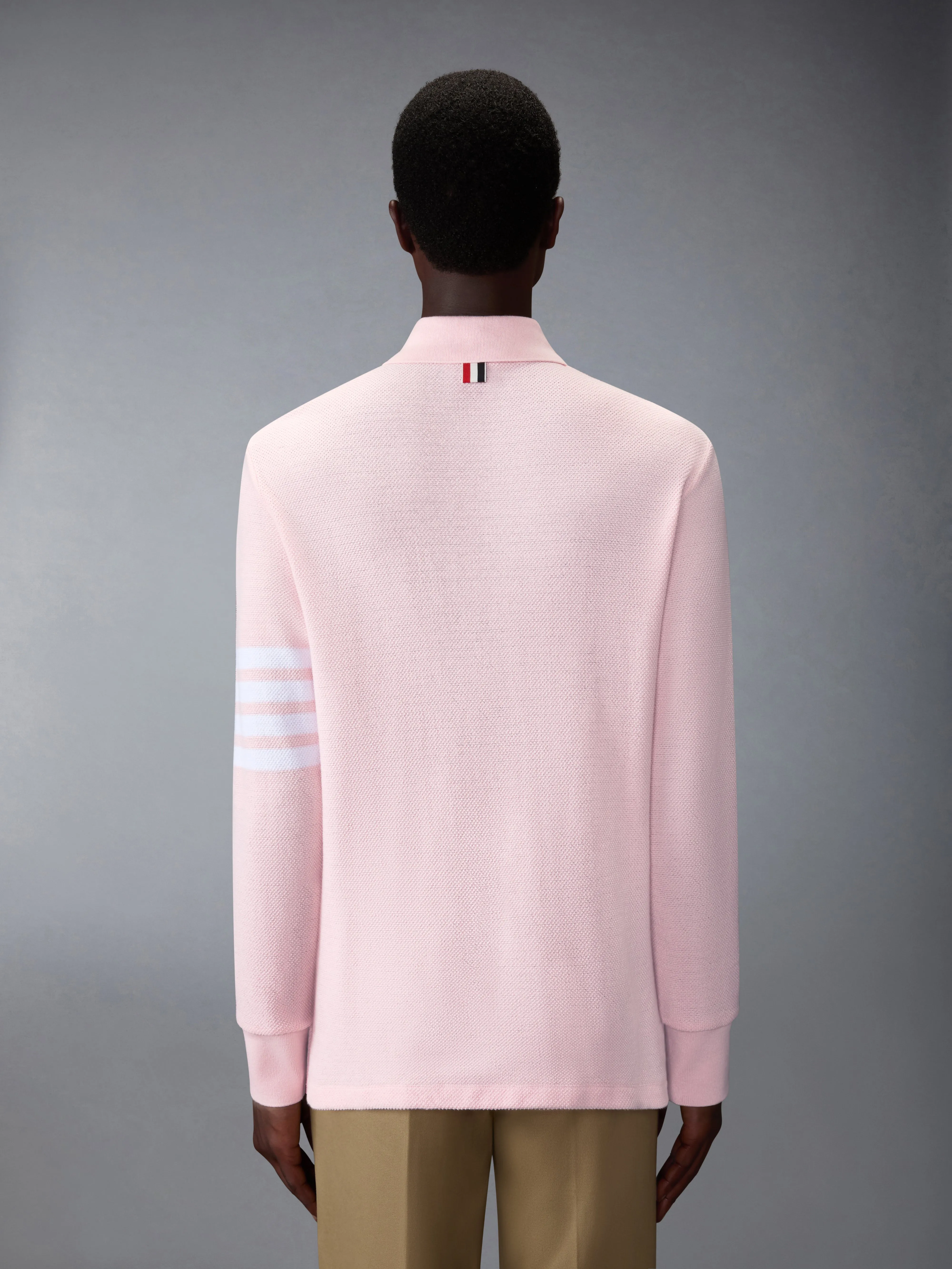 TEXTURED PIQUE 4-BAR LONG SLEEVE POLO sold by Thom Browne product image thumbnail 2