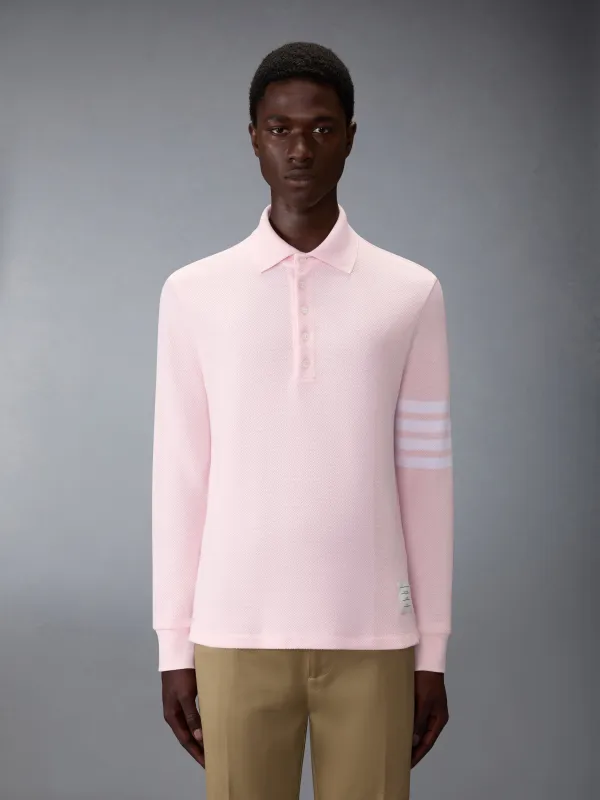 TEXTURED PIQUE 4-BAR LONG SLEEVE POLO sold by Thom Browne
