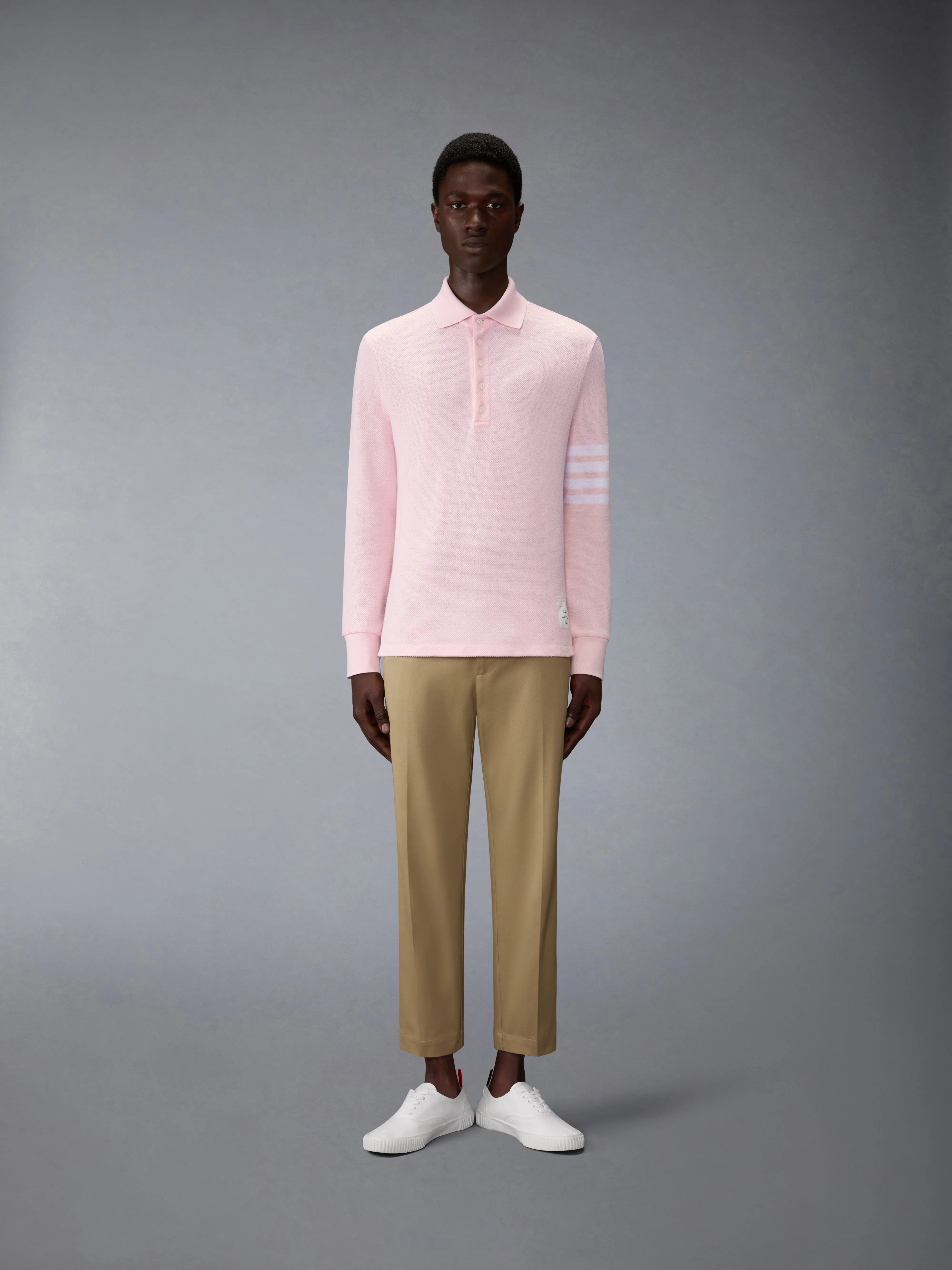 TEXTURED PIQUE 4-BAR LONG SLEEVE POLO sold by Thom Browne product image thumbnail 5