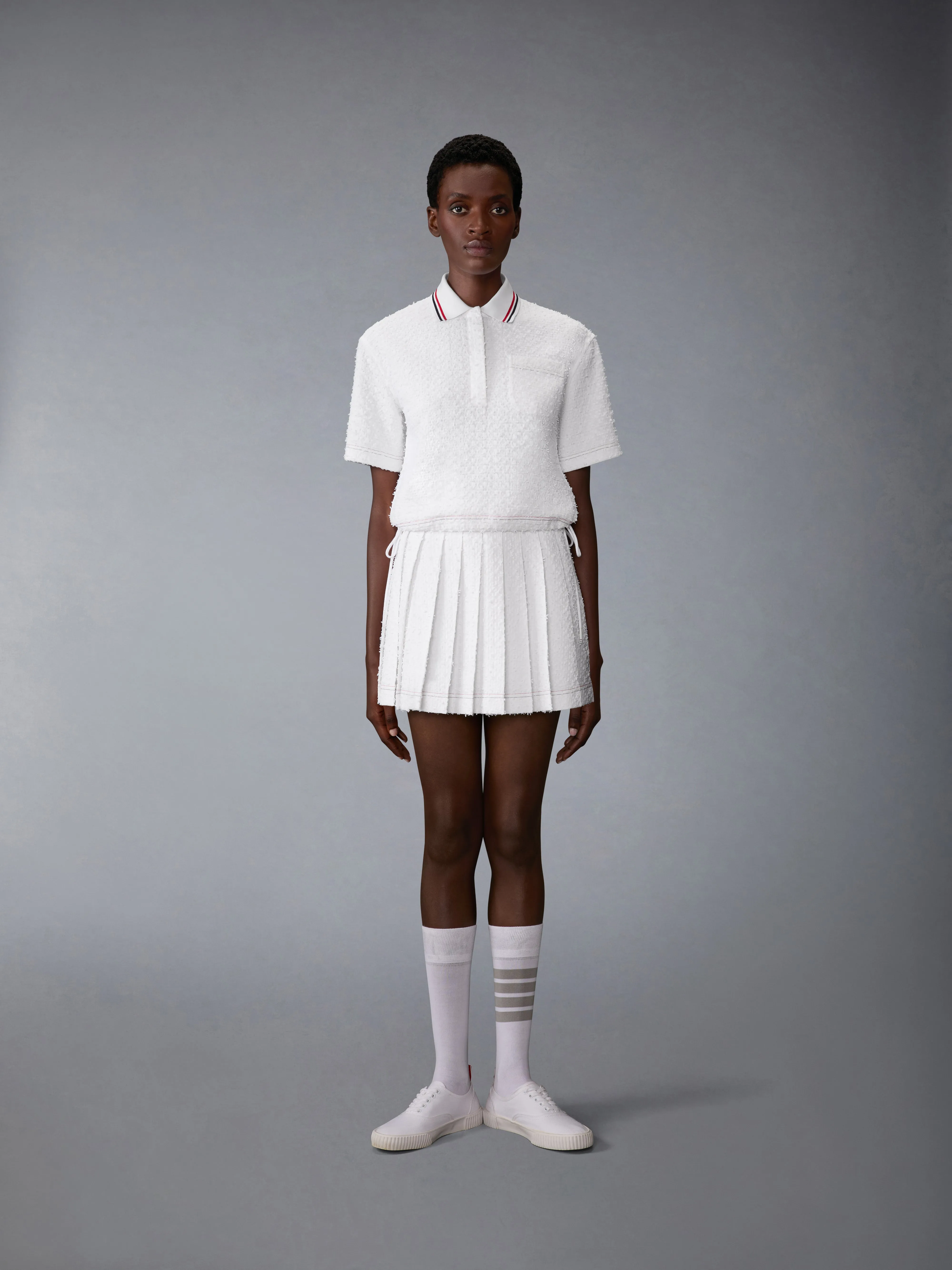 EYELASH TWEED DRAWSTRING PLEATED MINI SKIRT sold by Thom Browne product image thumbnail 4