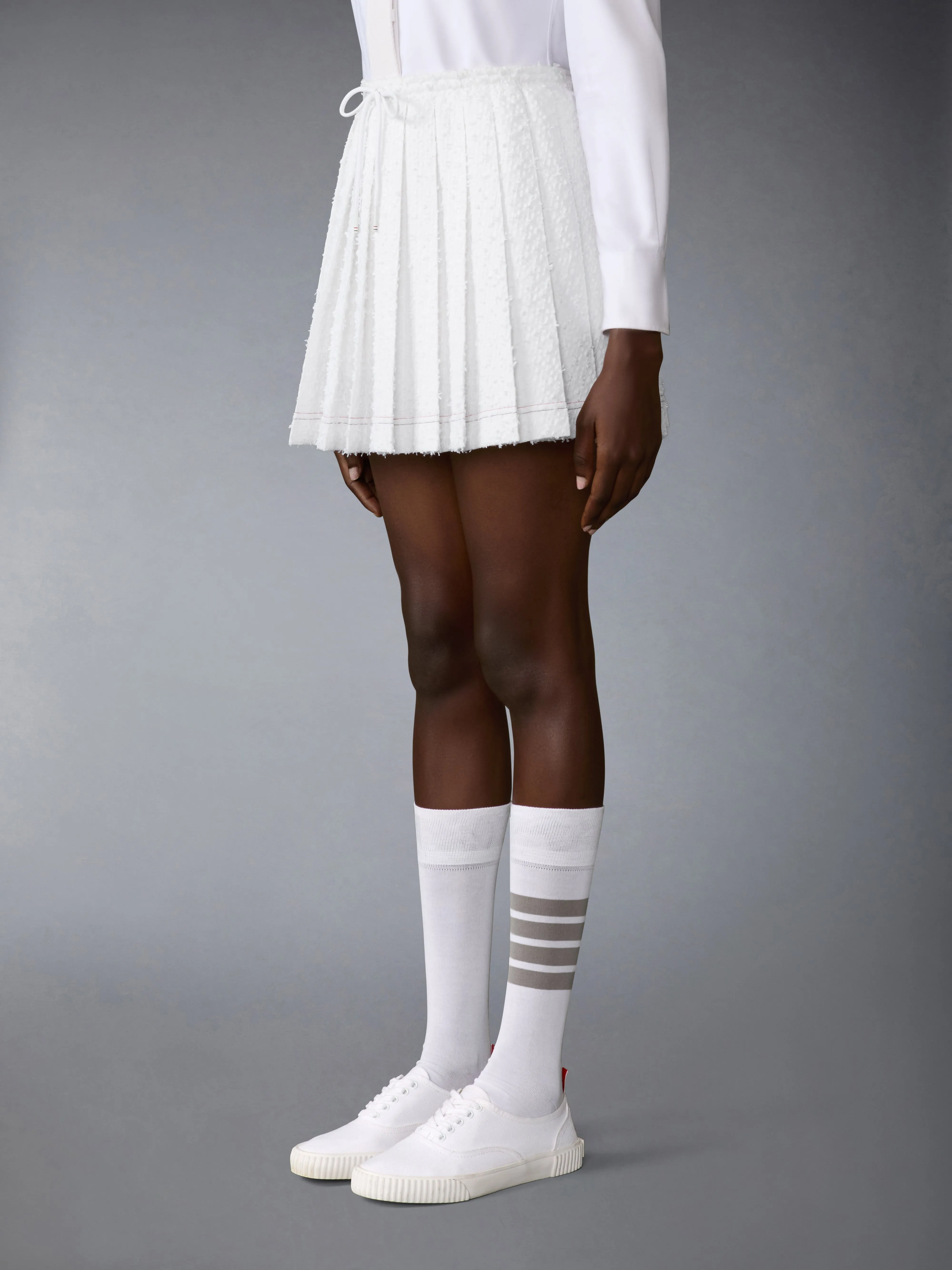 EYELASH TWEED DRAWSTRING PLEATED MINI SKIRT sold by Thom Browne product image thumbnail 2