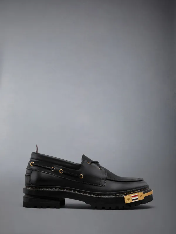 DISTRESSED CALF HIKING LEATHER SOLE BOAT SHOE sold by Thom Browne