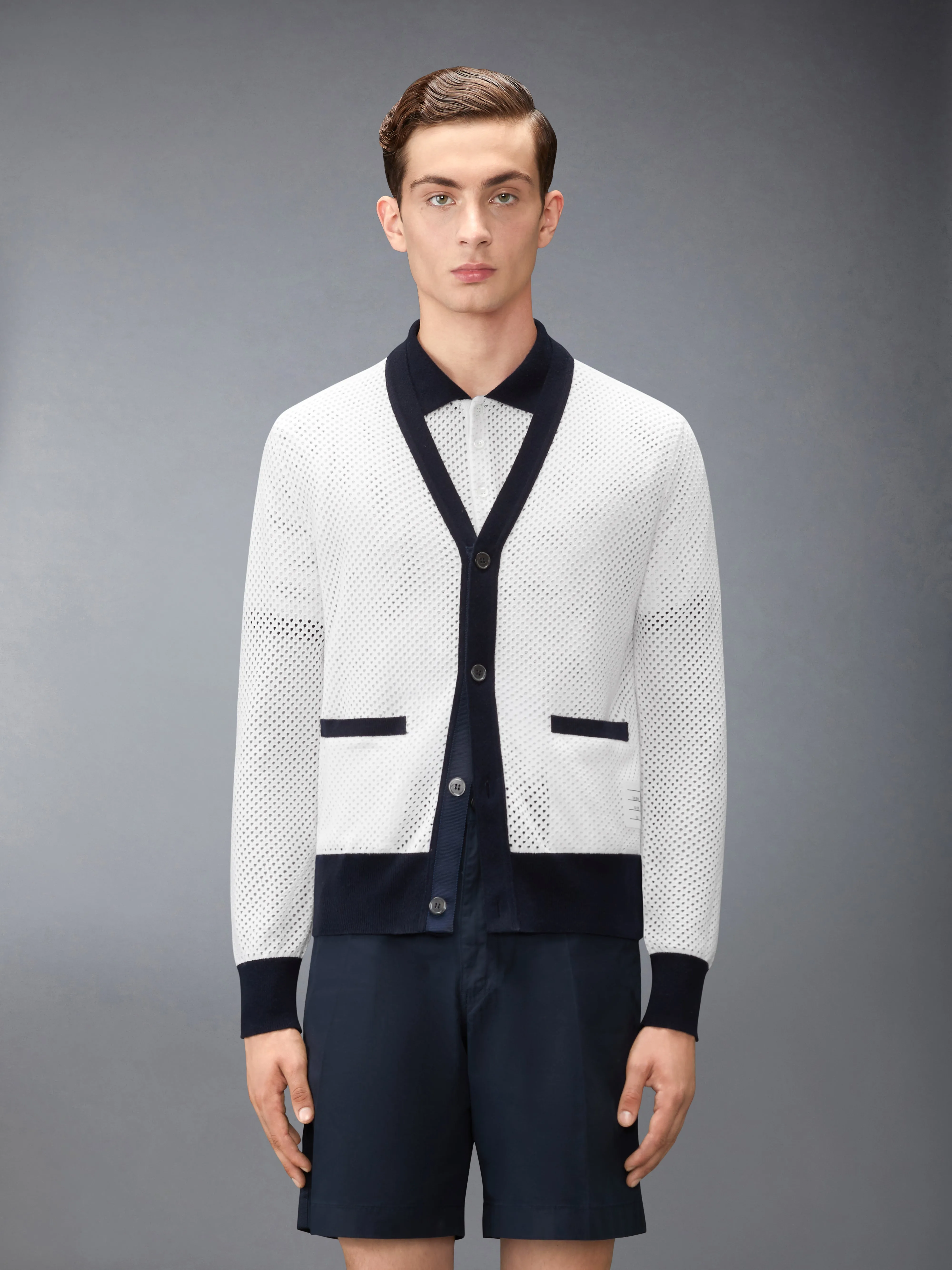 MESH CASHMERE CARDIGAN sold by Thom Browne