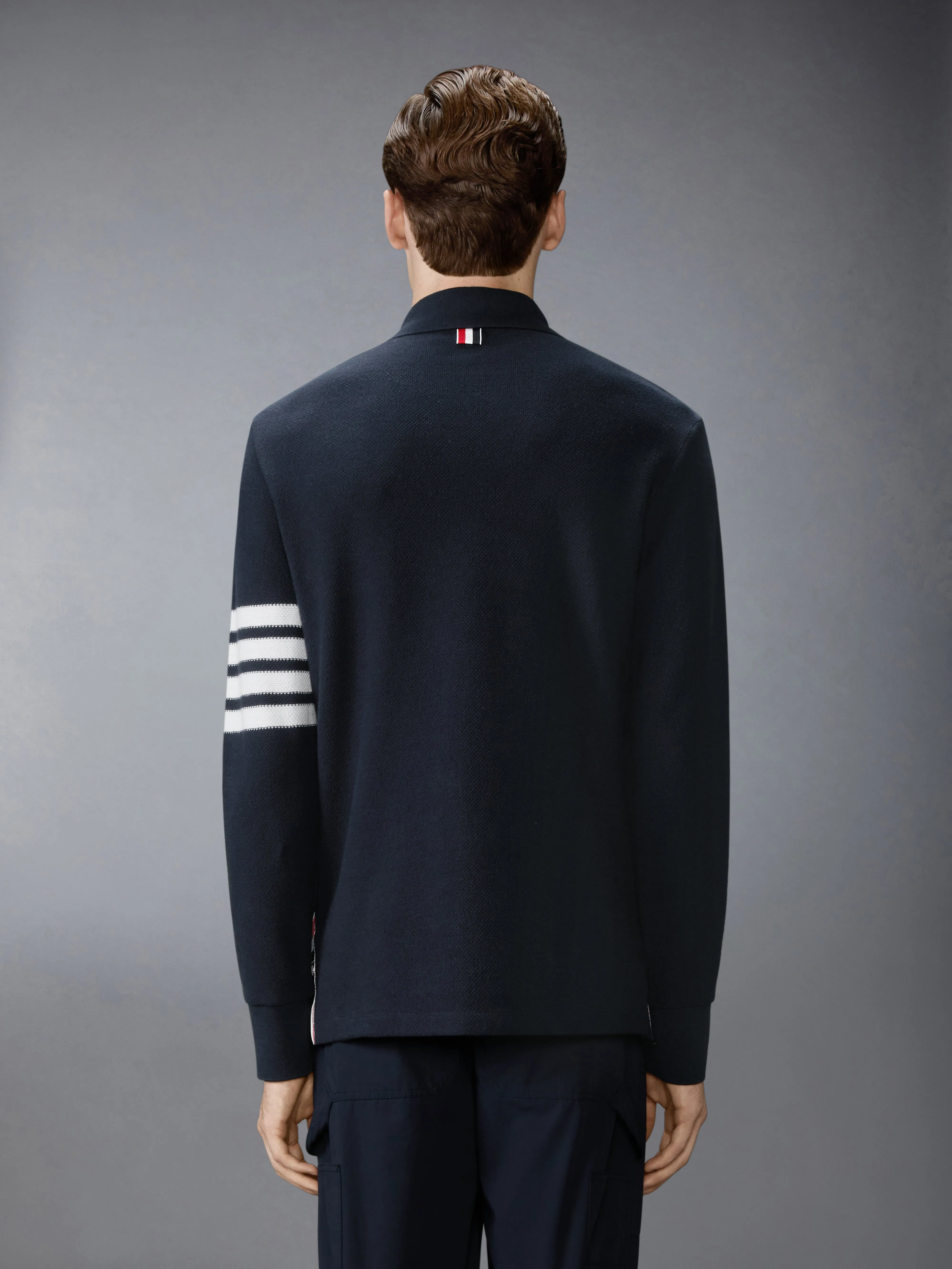 TEXTURED PIQUE 4-BAR LONG SLEEVE POLO sold by Thom Browne product image thumbnail 2