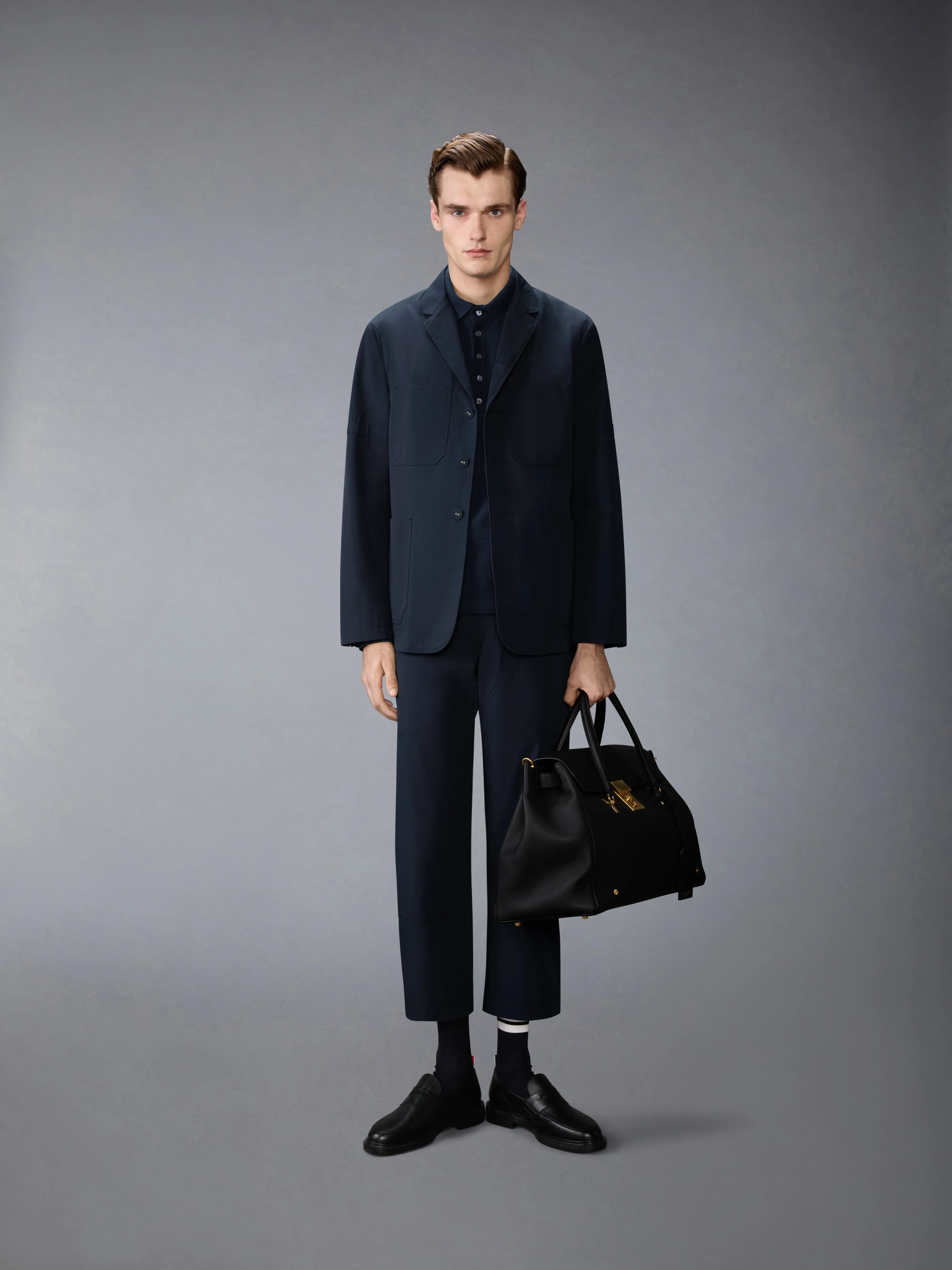 TEXTURED PIQUE 4-BAR LONG SLEEVE POLO sold by Thom Browne product image thumbnail 3