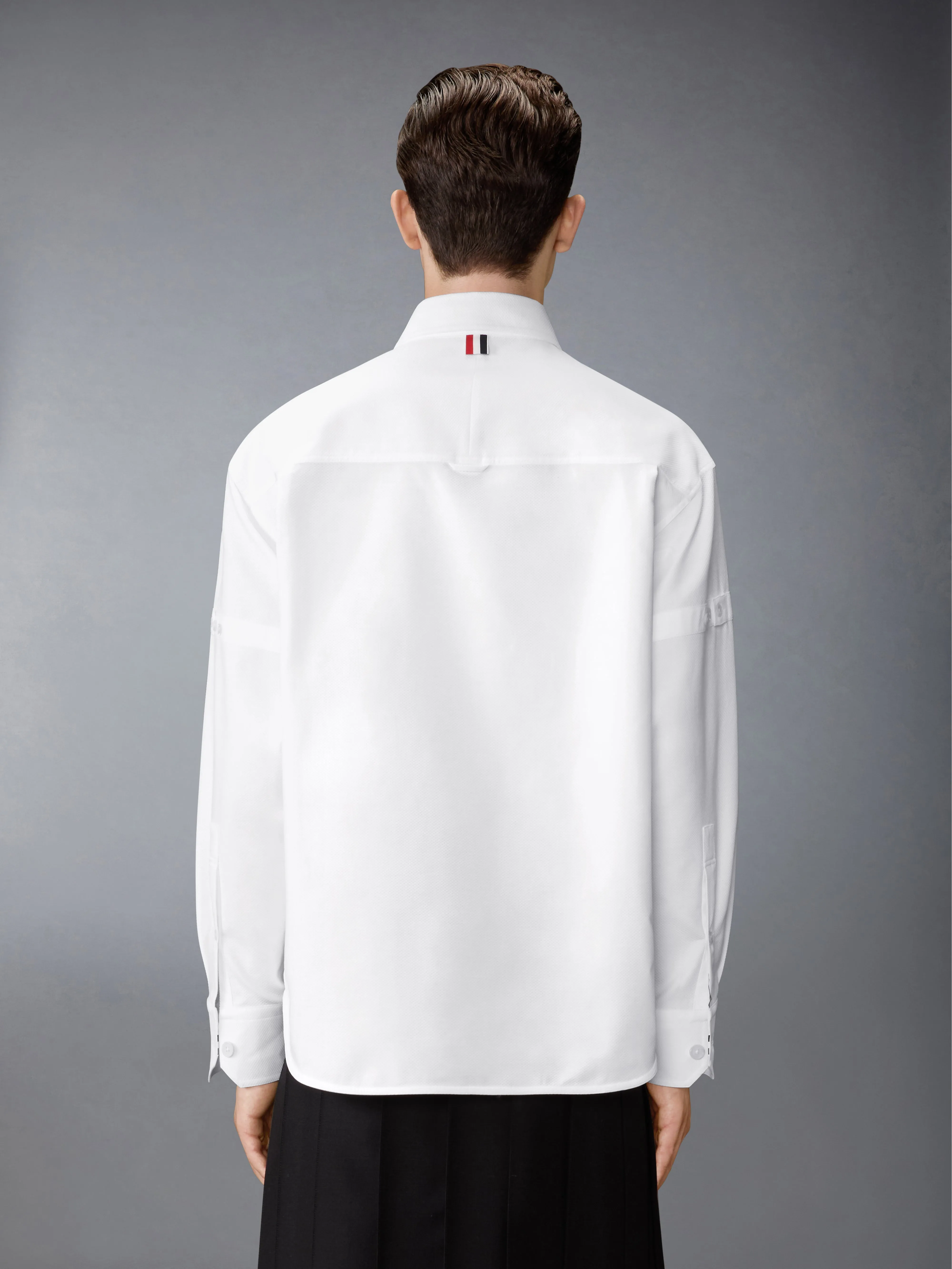 OPIQUE DOUBLE NEEDLE ARMBAND OVERSIZED SHIRT sold by Thom Browne product image thumbnail 2