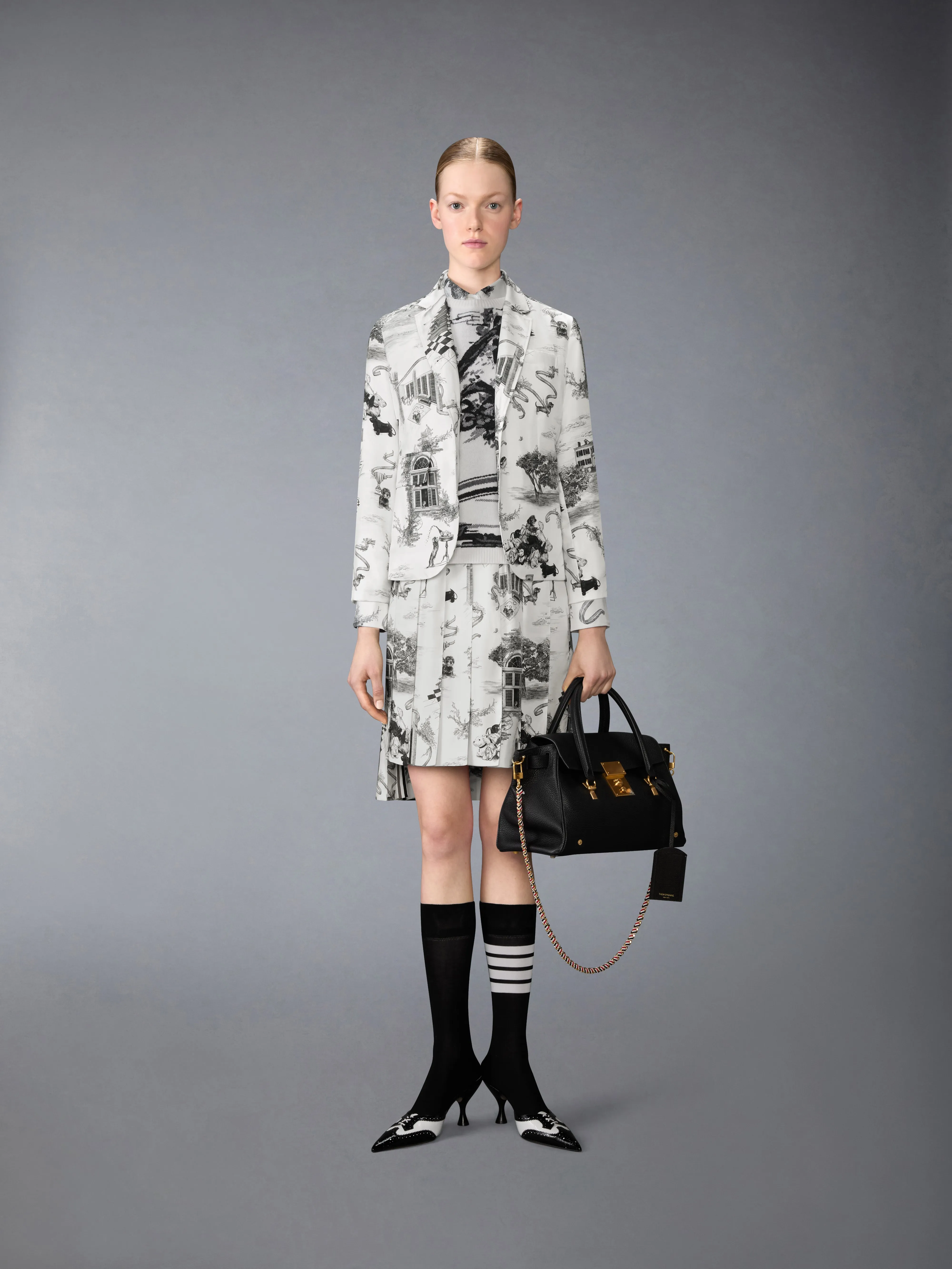 SILK TWILL HECTOR TOILE PLEATED SKIRT sold by Thom Browne product image thumbnail 4