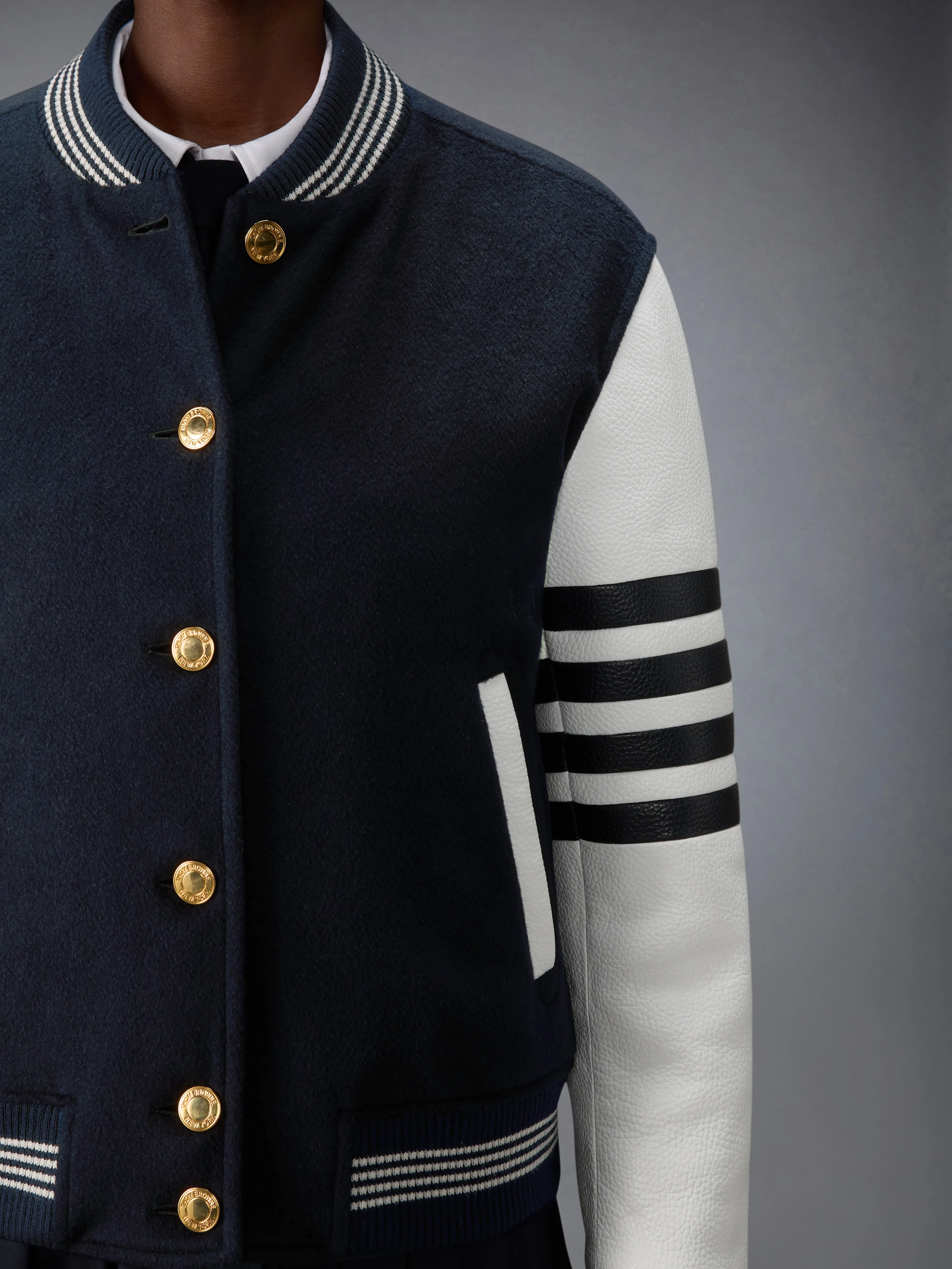 CASHMERE AND LEATHER BROWNE 65 VARSITY JACKET sold by Thom Browne product image thumbnail 5
