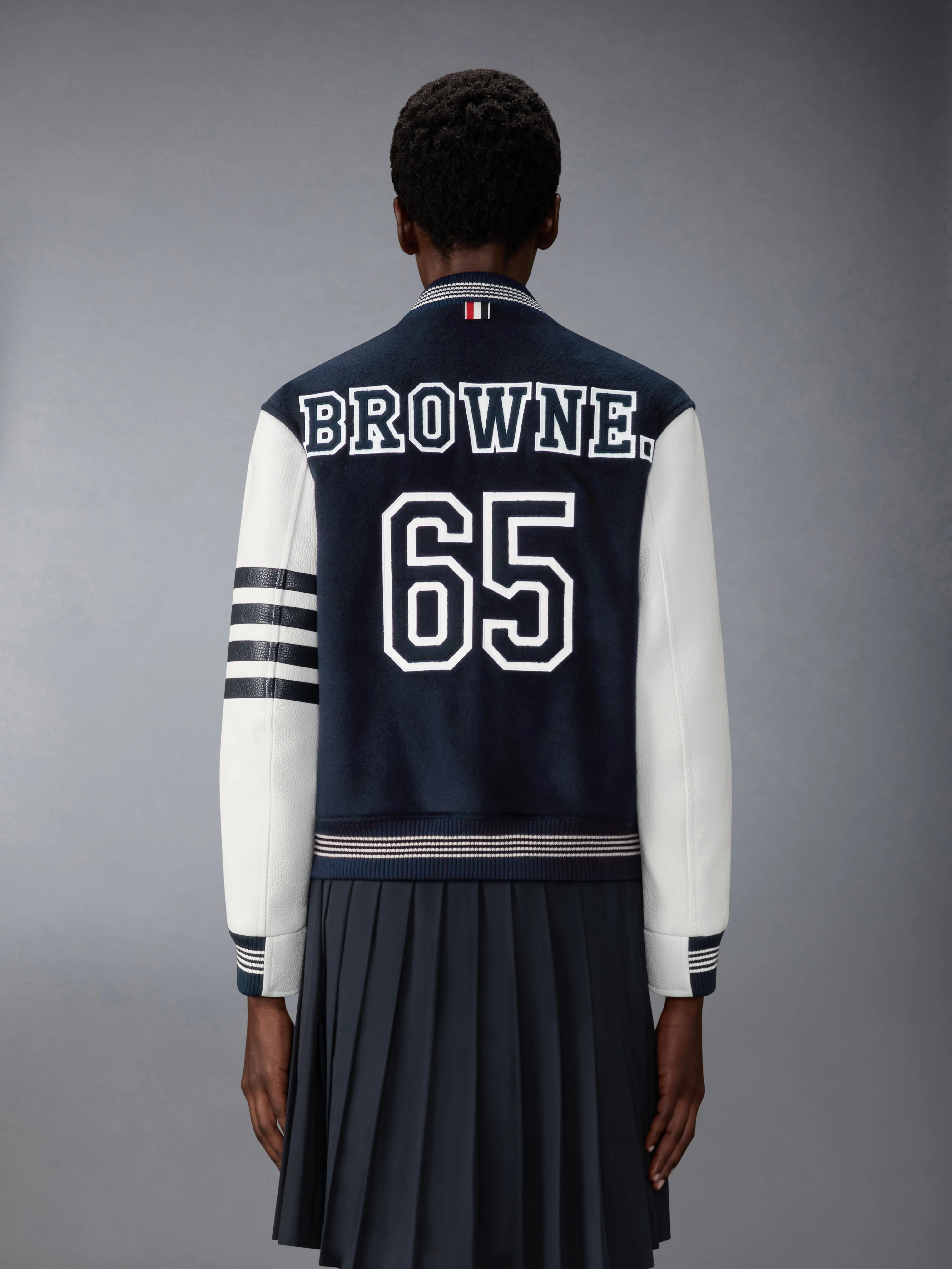 CASHMERE AND LEATHER BROWNE 65 VARSITY JACKET sold by Thom Browne product image thumbnail 2