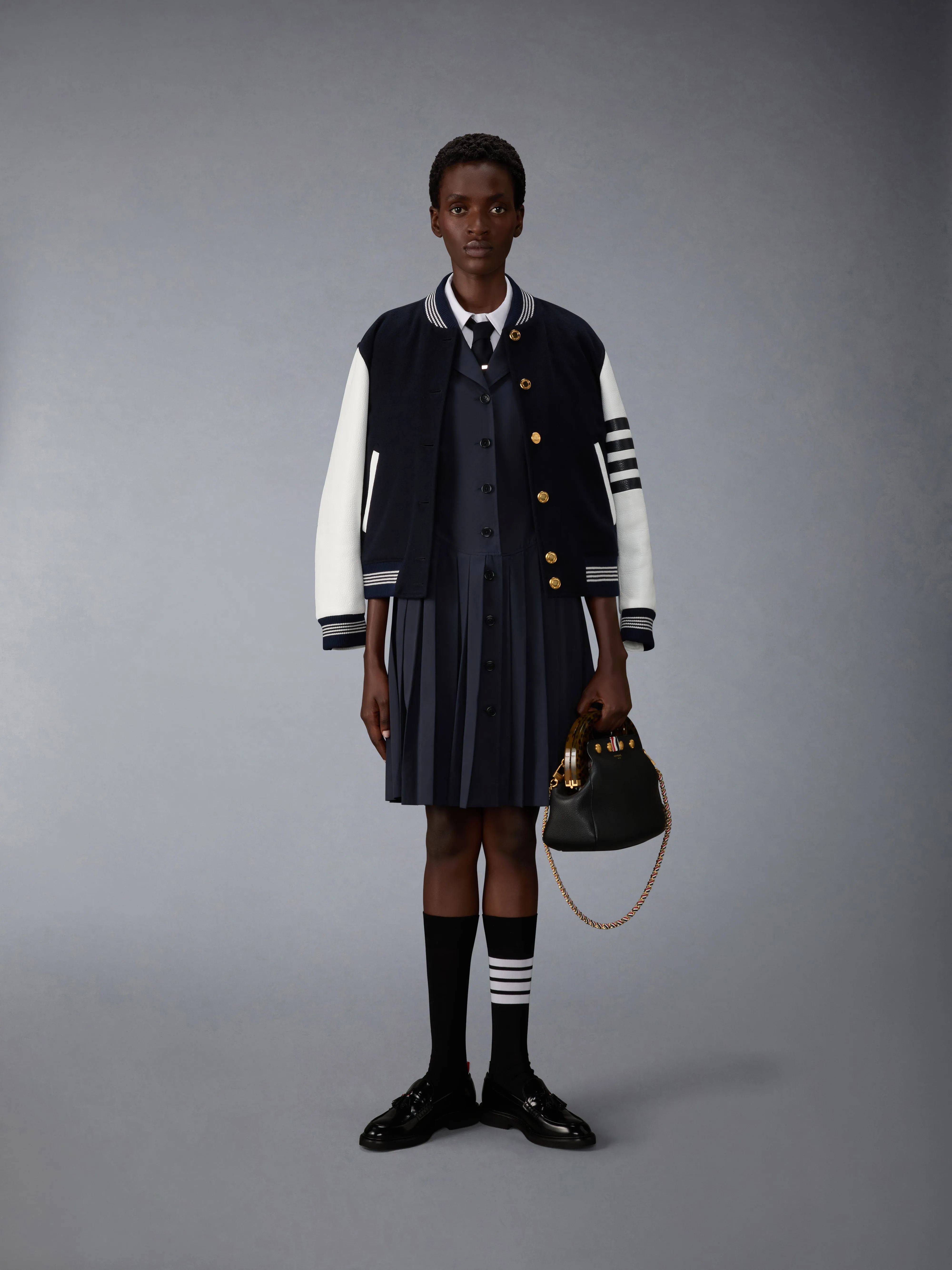 CASHMERE AND LEATHER BROWNE 65 VARSITY JACKET sold by Thom Browne product image thumbnail 4
