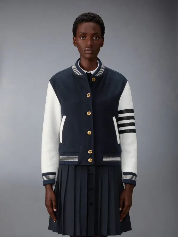 CASHMERE AND LEATHER BROWNE 65 VARSITY JACKET made by Thom Browne