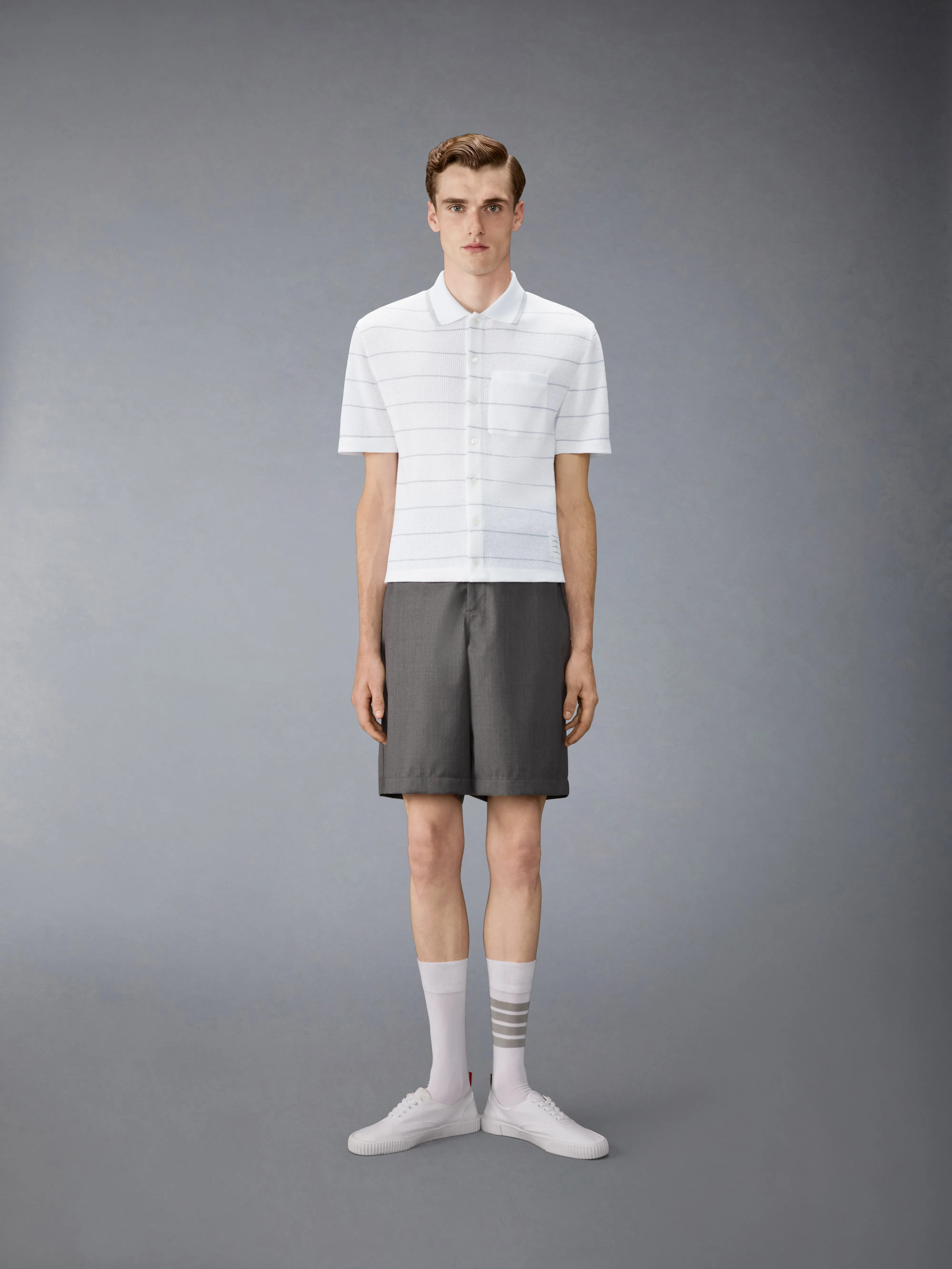 STRIPE WAFFLE SHORT SLEEVE SHIRT sold by Thom Browne product image thumbnail 3
