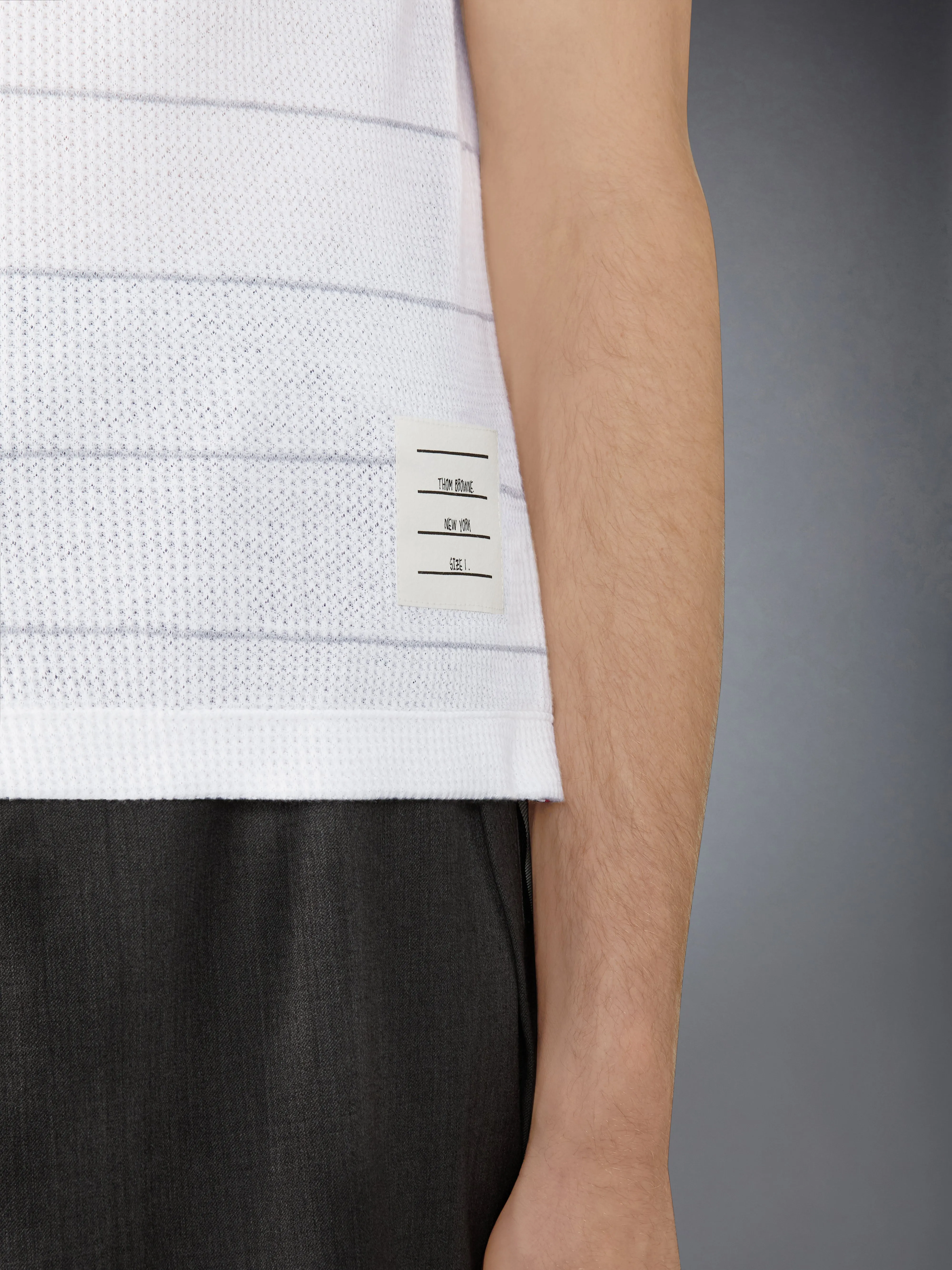 STRIPE WAFFLE SHORT SLEEVE SHIRT sold by Thom Browne product image thumbnail 4