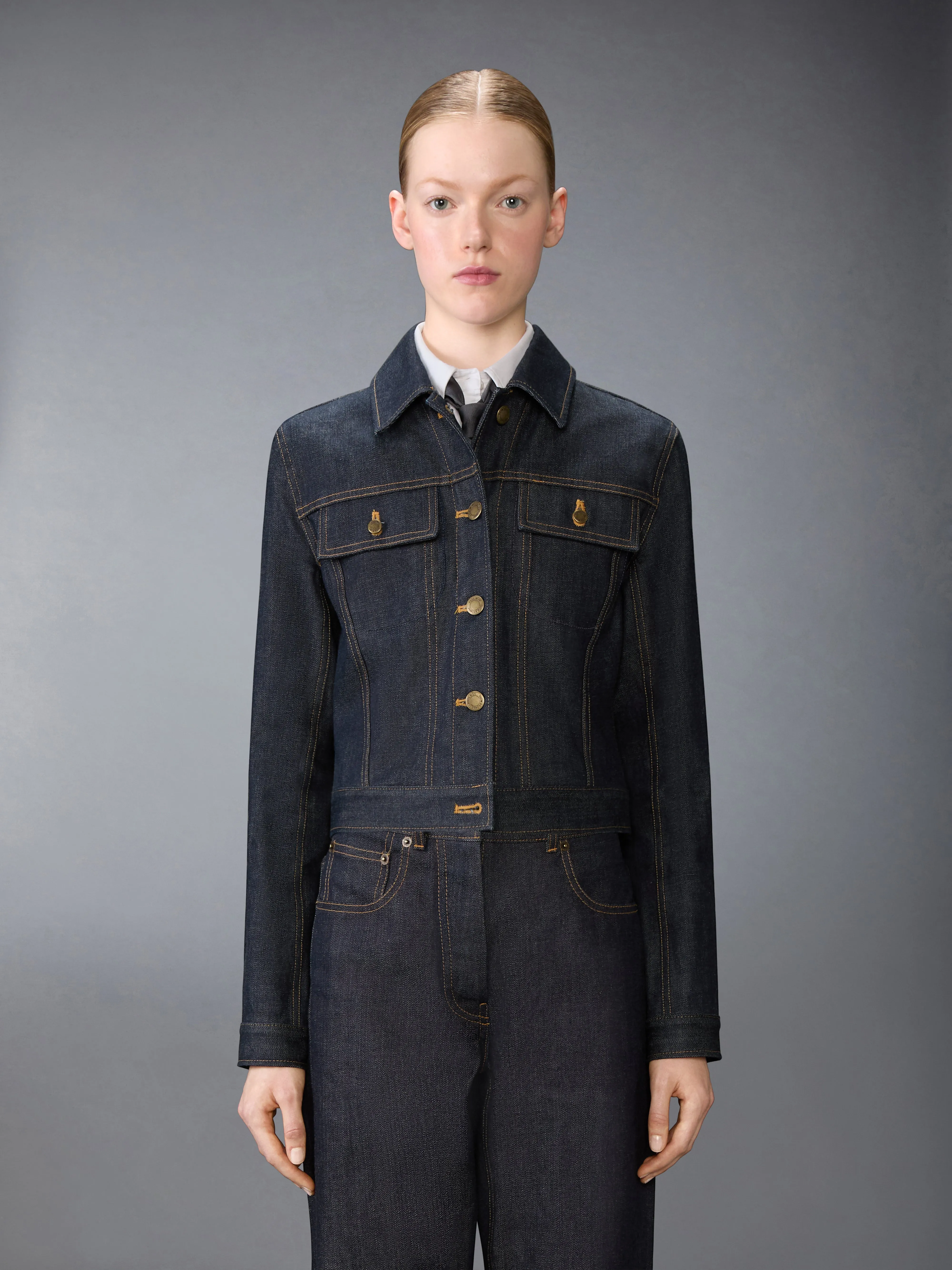 SELVEDGE DENIM SHRUNKEN JACKET sold by Thom Browne