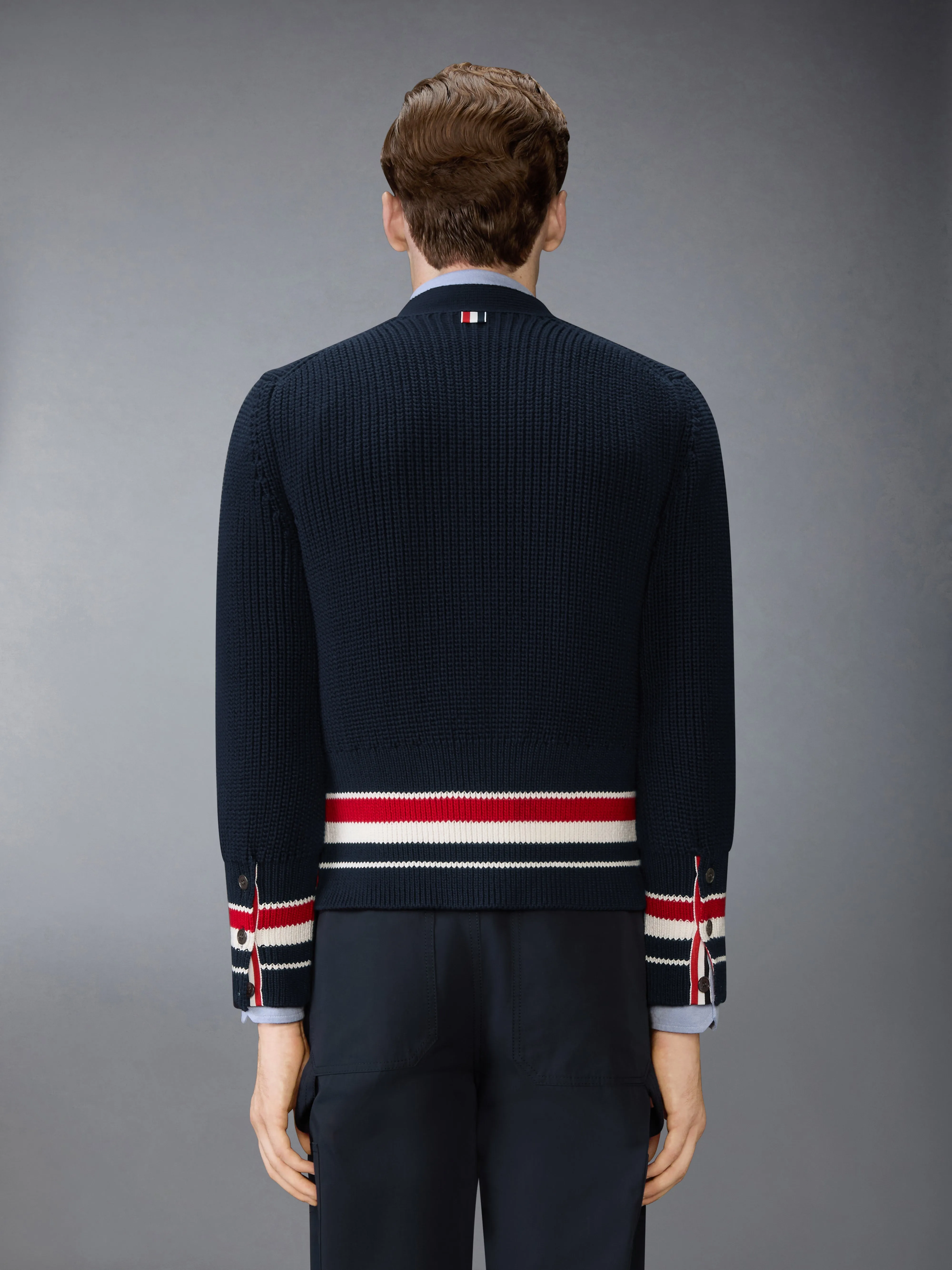 HALF CARDIGAN STITCH COTTON RWB CARDIGAN sold by Thom Browne product image thumbnail 2