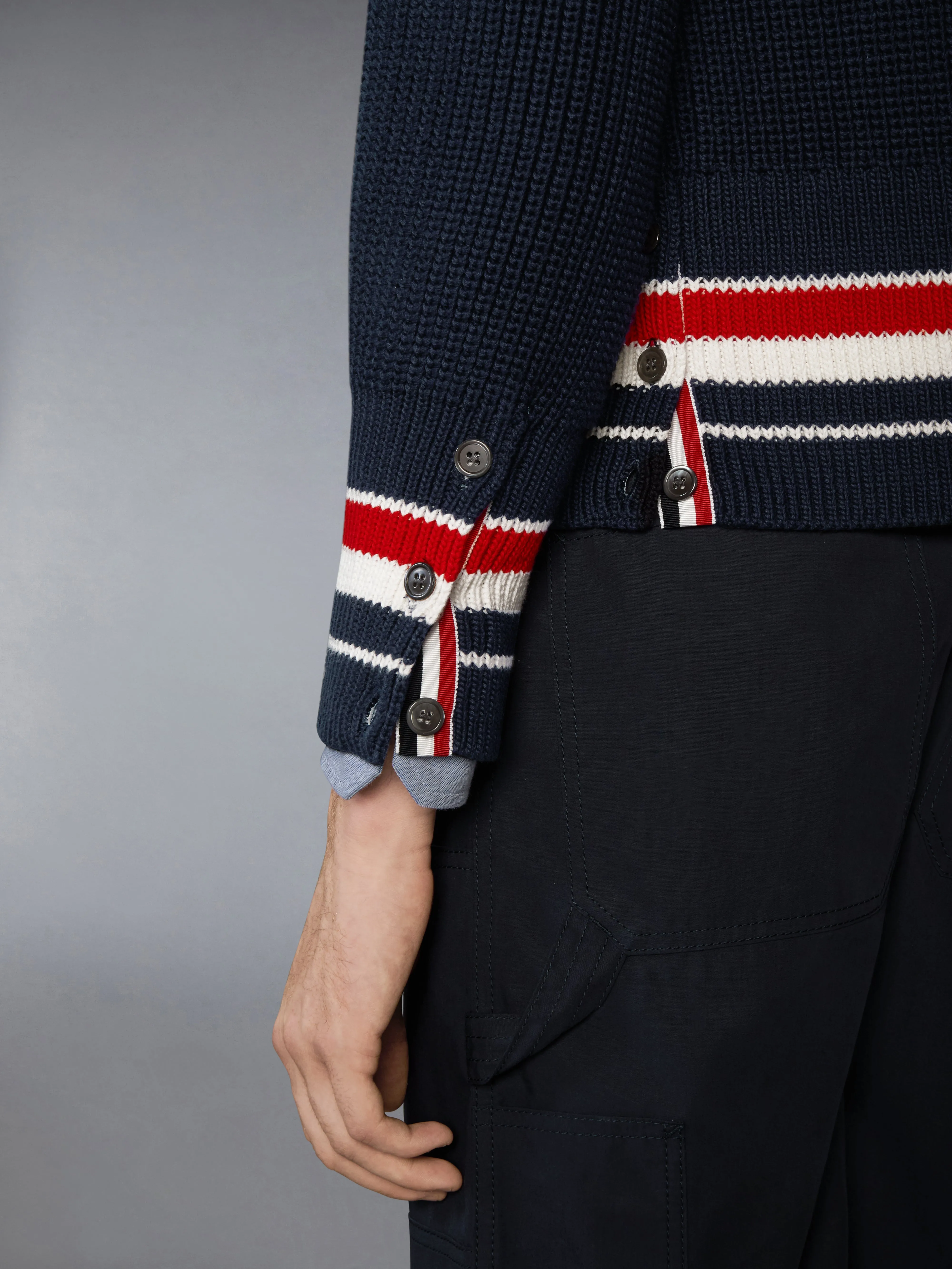 HALF CARDIGAN STITCH COTTON RWB CARDIGAN sold by Thom Browne product image thumbnail 4