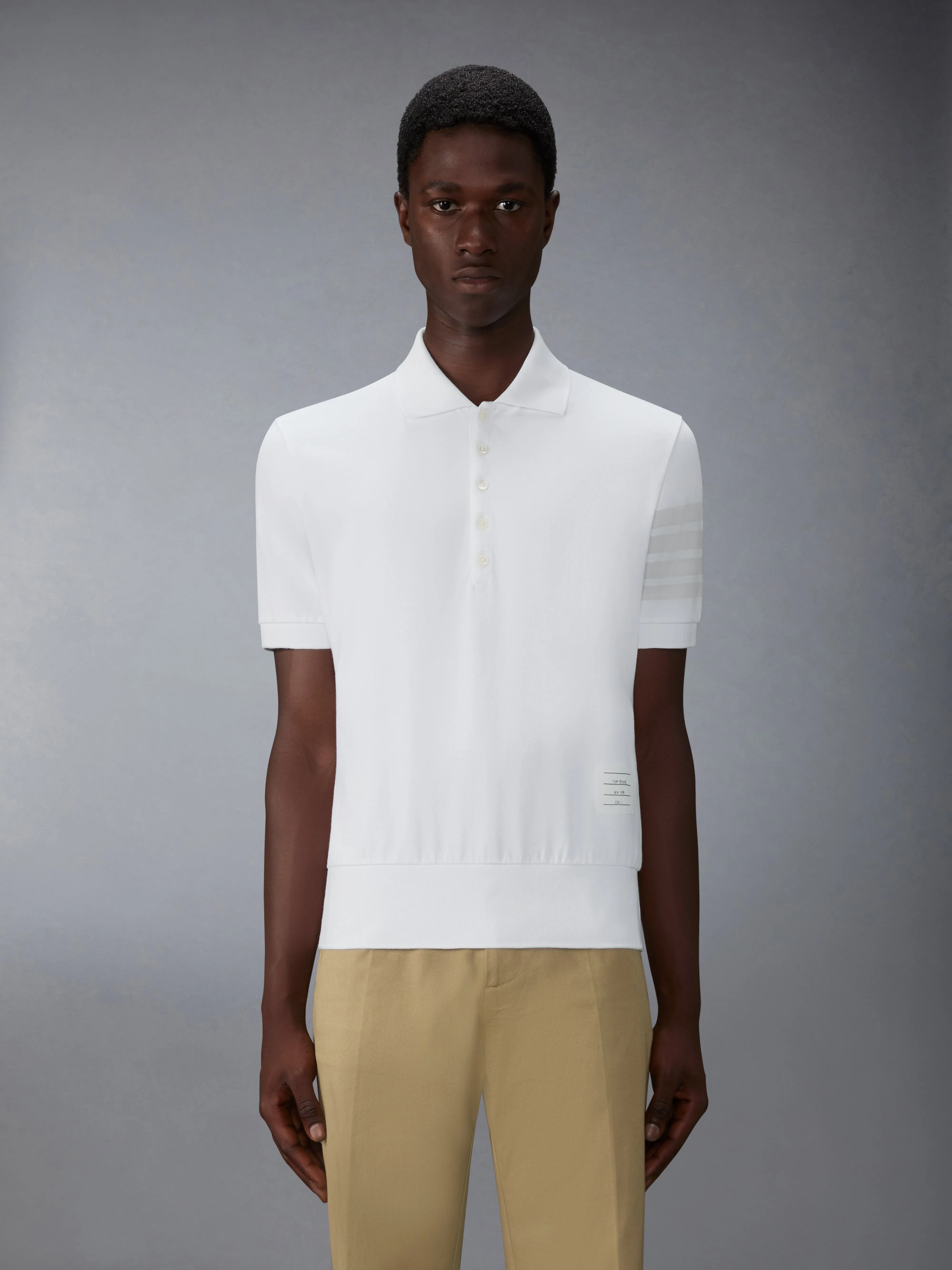 GARMENT OVERDYED JERSEY 4-BAR POLO sold by Thom Browne