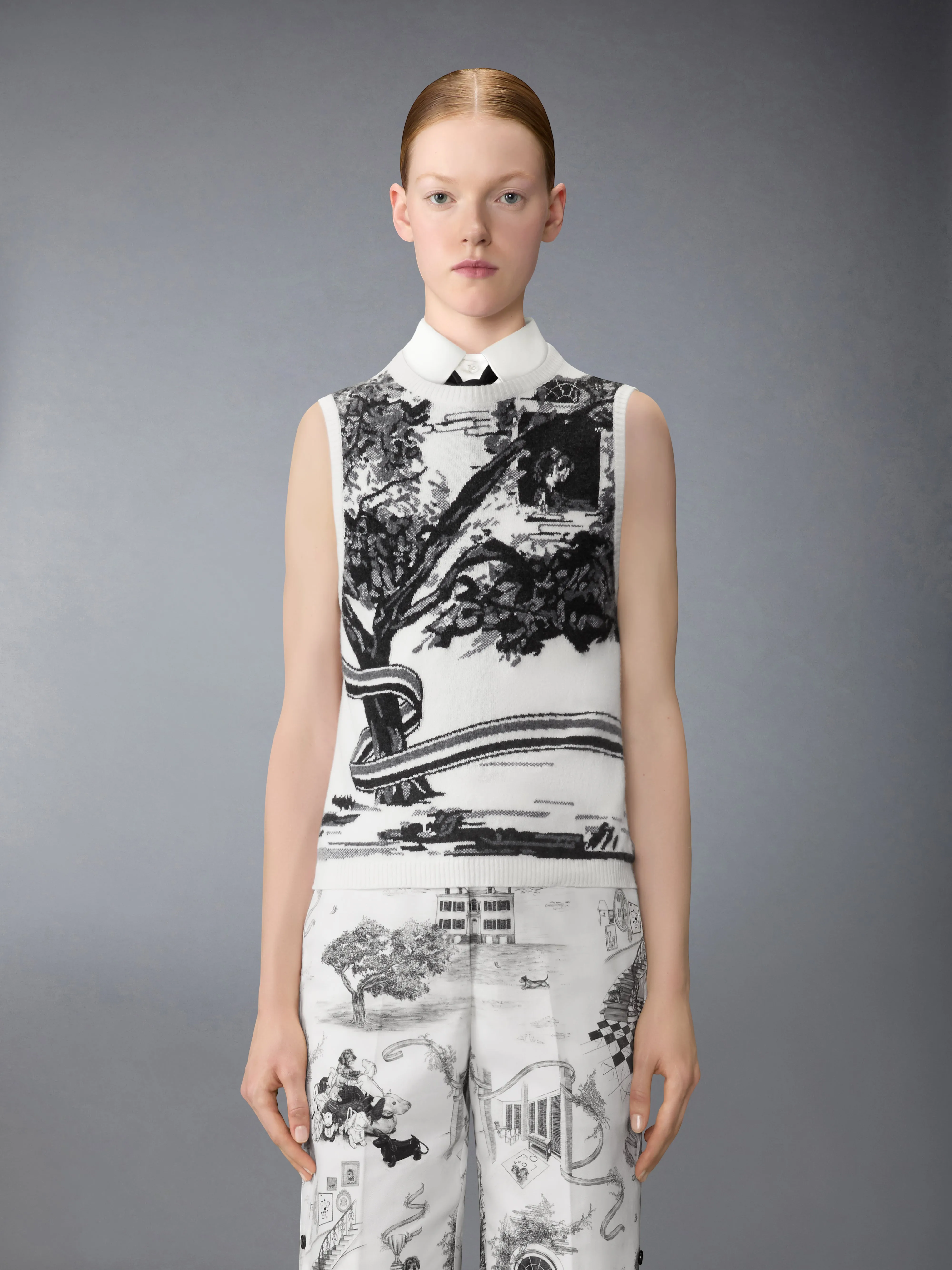 CASHMERE HECTOR TOILE SHELL TOP sold by Thom Browne