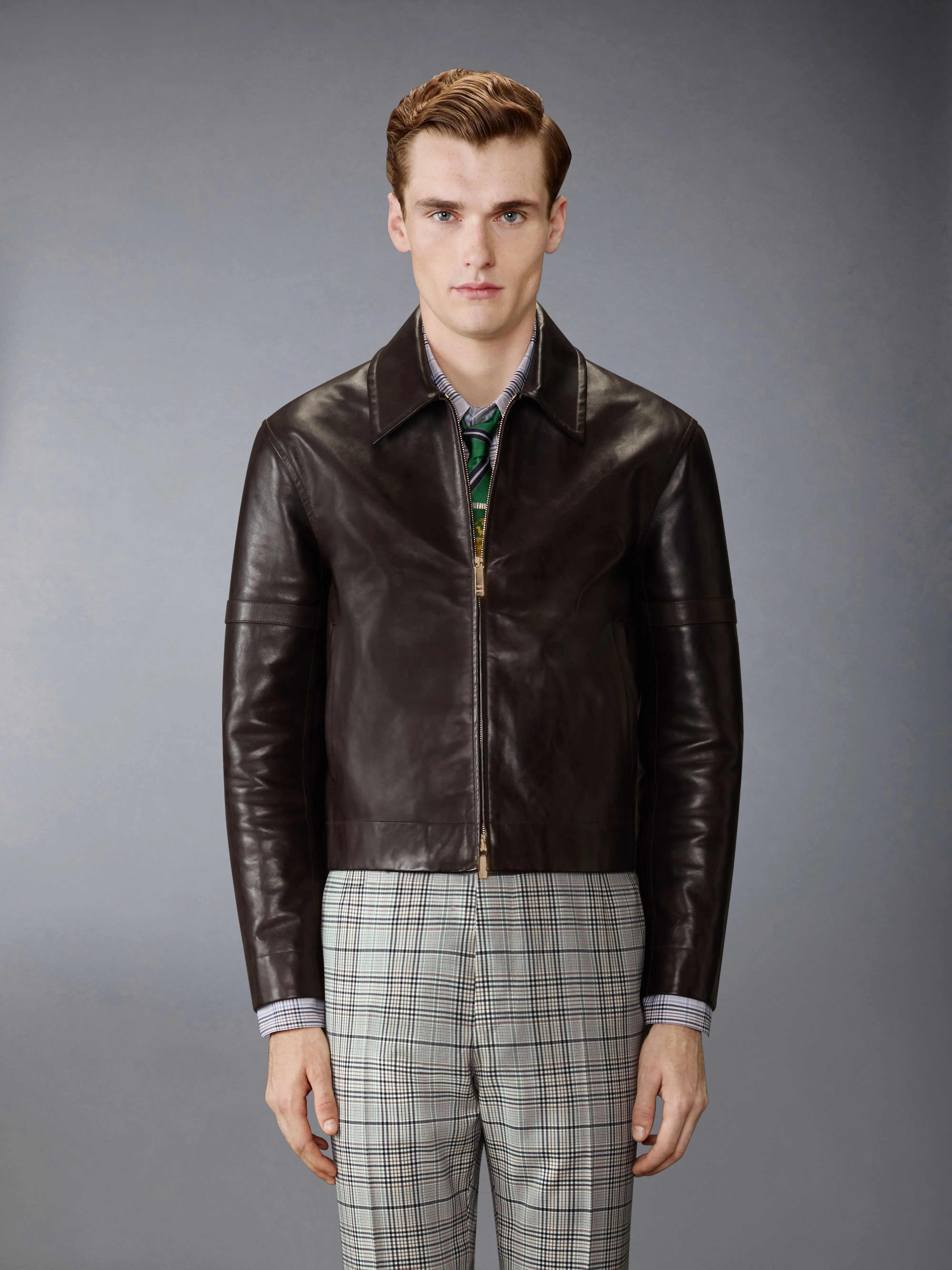 VITELLO LEATHER ZIP UP JACKET sold by Thom Browne