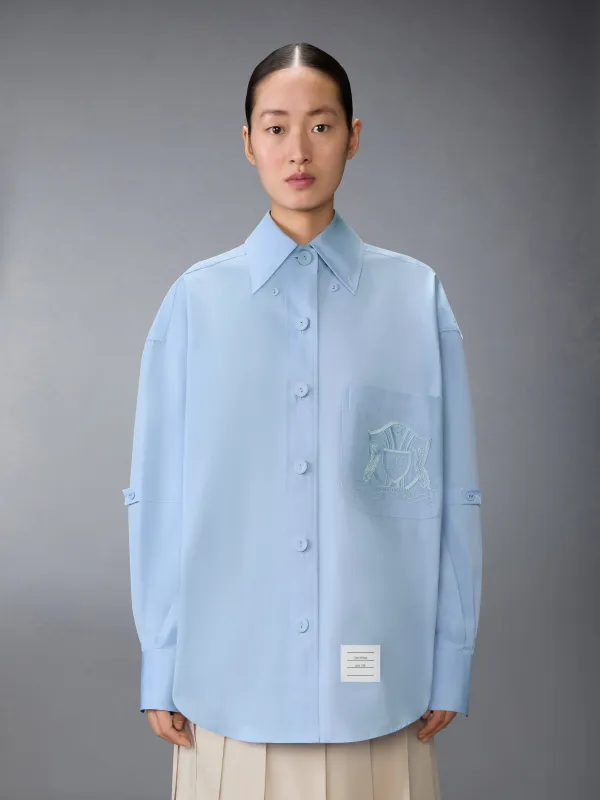 SOLID POPLIN CREST EMBROIDERY ARMBAND SUPERSIZED SHIRT sold by Thom Browne