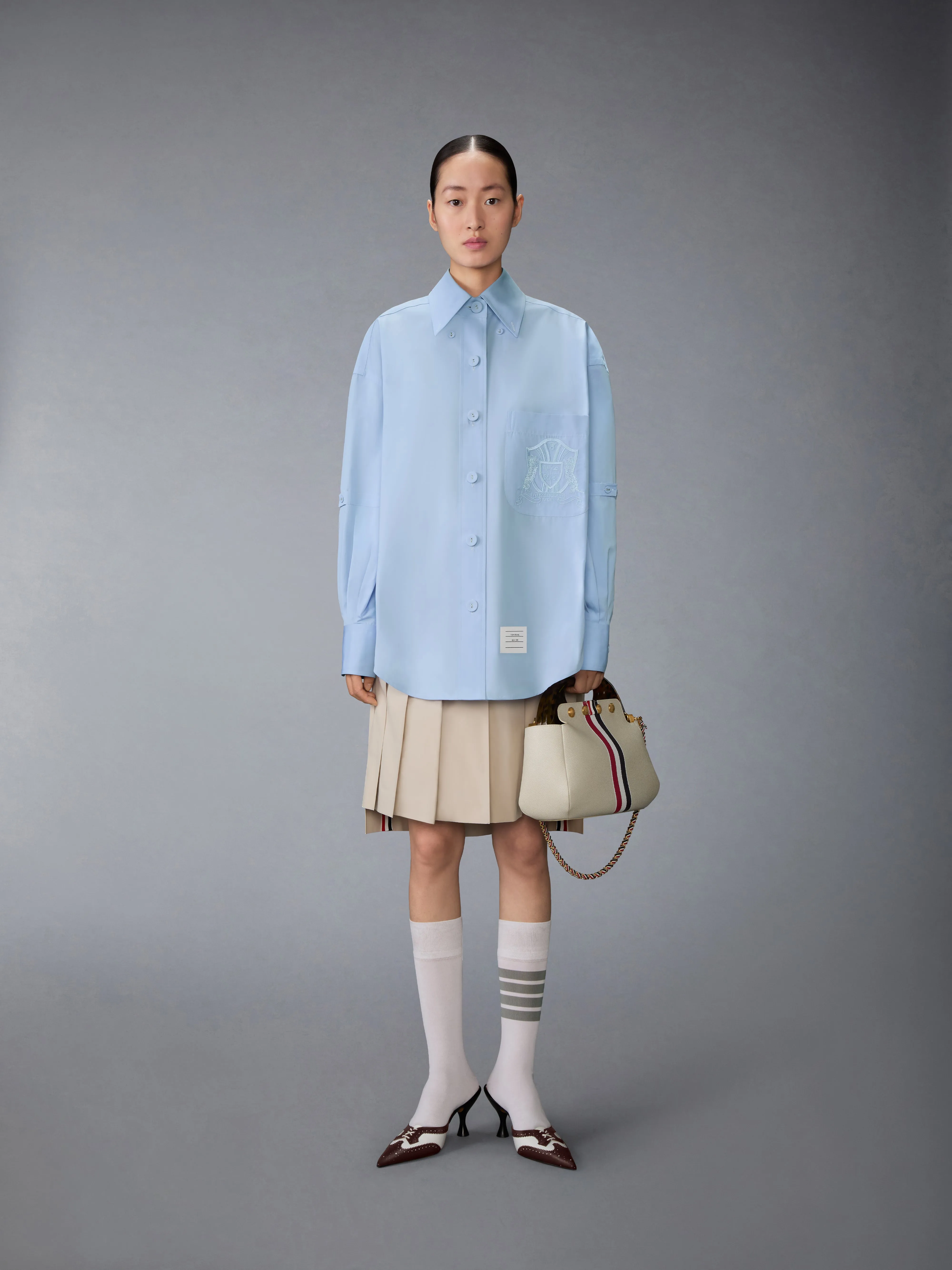 SOLID POPLIN CREST EMBROIDERY ARMBAND SUPERSIZED SHIRT sold by Thom Browne product image thumbnail 3