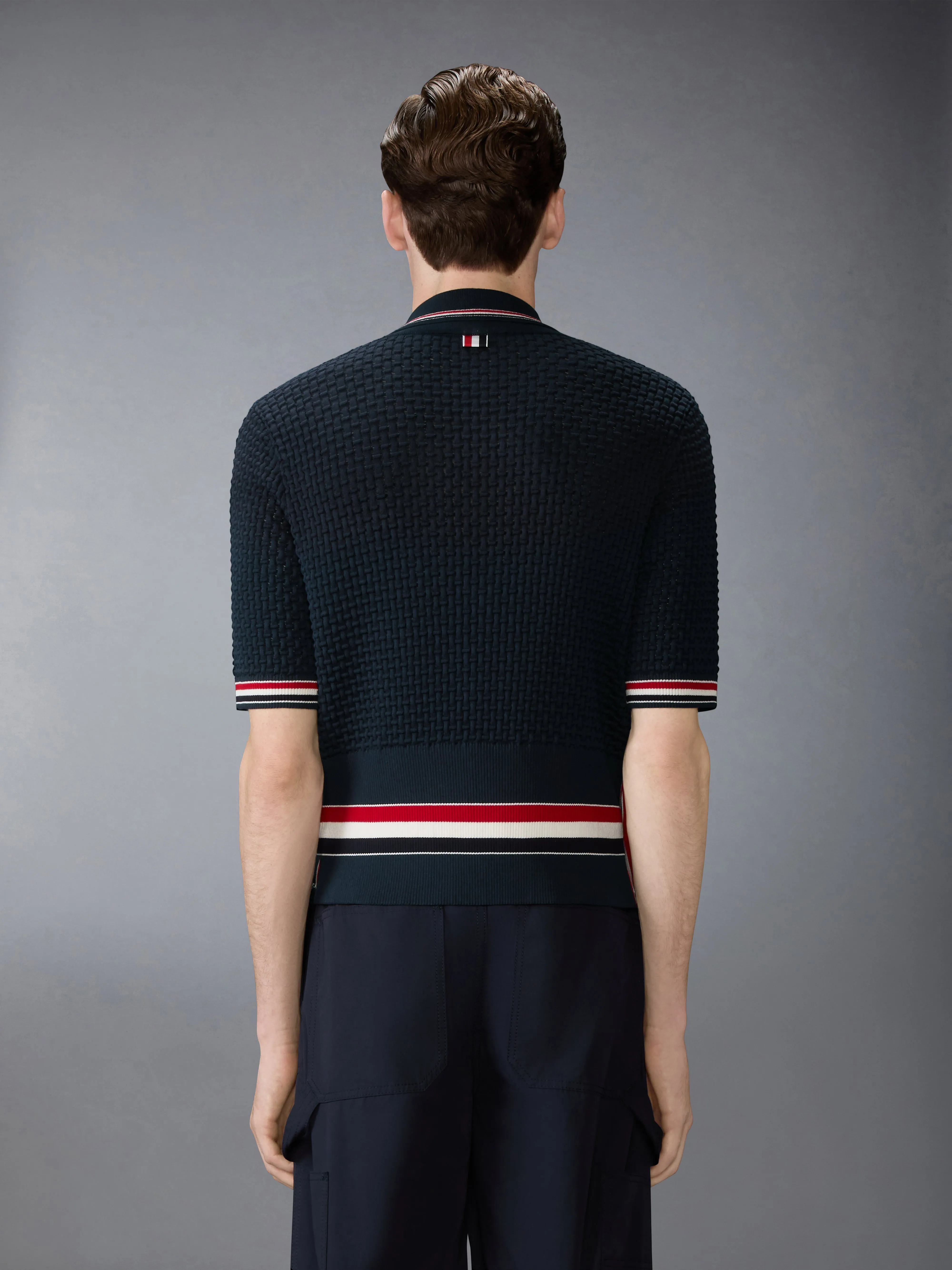 FLOAT RIPPLE STITCH RWB STRIPE POLO sold by Thom Browne product image thumbnail 2