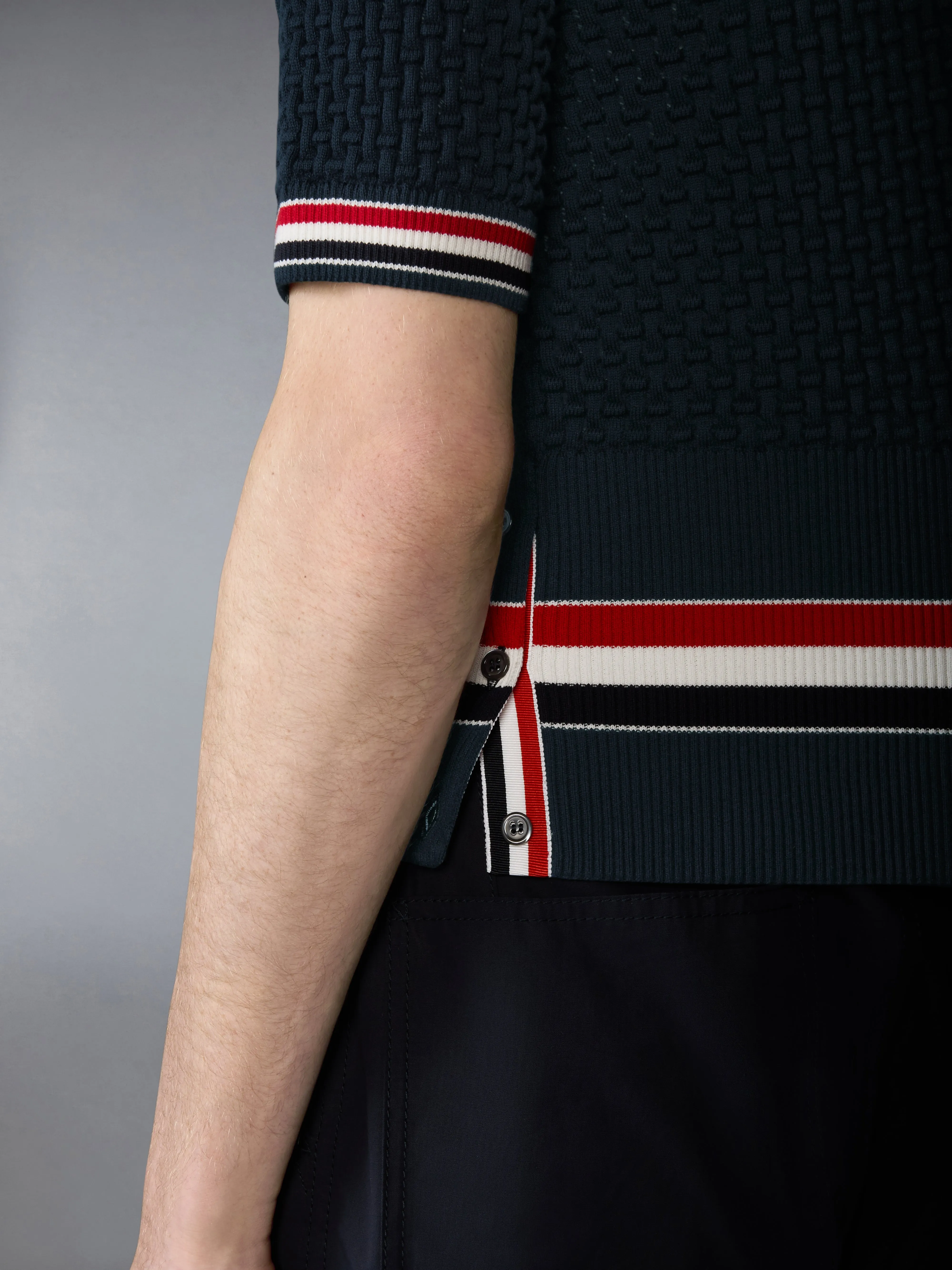 FLOAT RIPPLE STITCH RWB STRIPE POLO sold by Thom Browne product image thumbnail 4