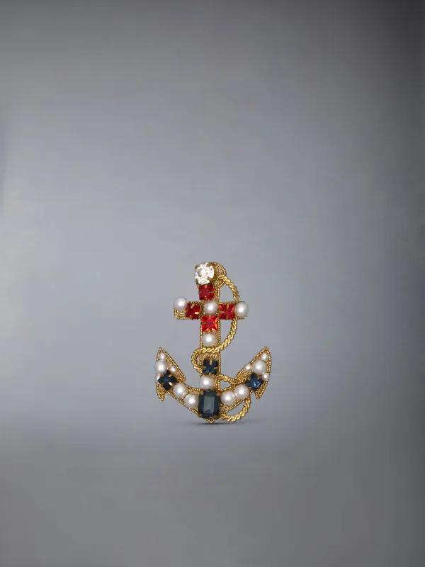 PEARL AND CRYSTAL EMBROIDERY ANCHOR BROOCH made by Thom Browne