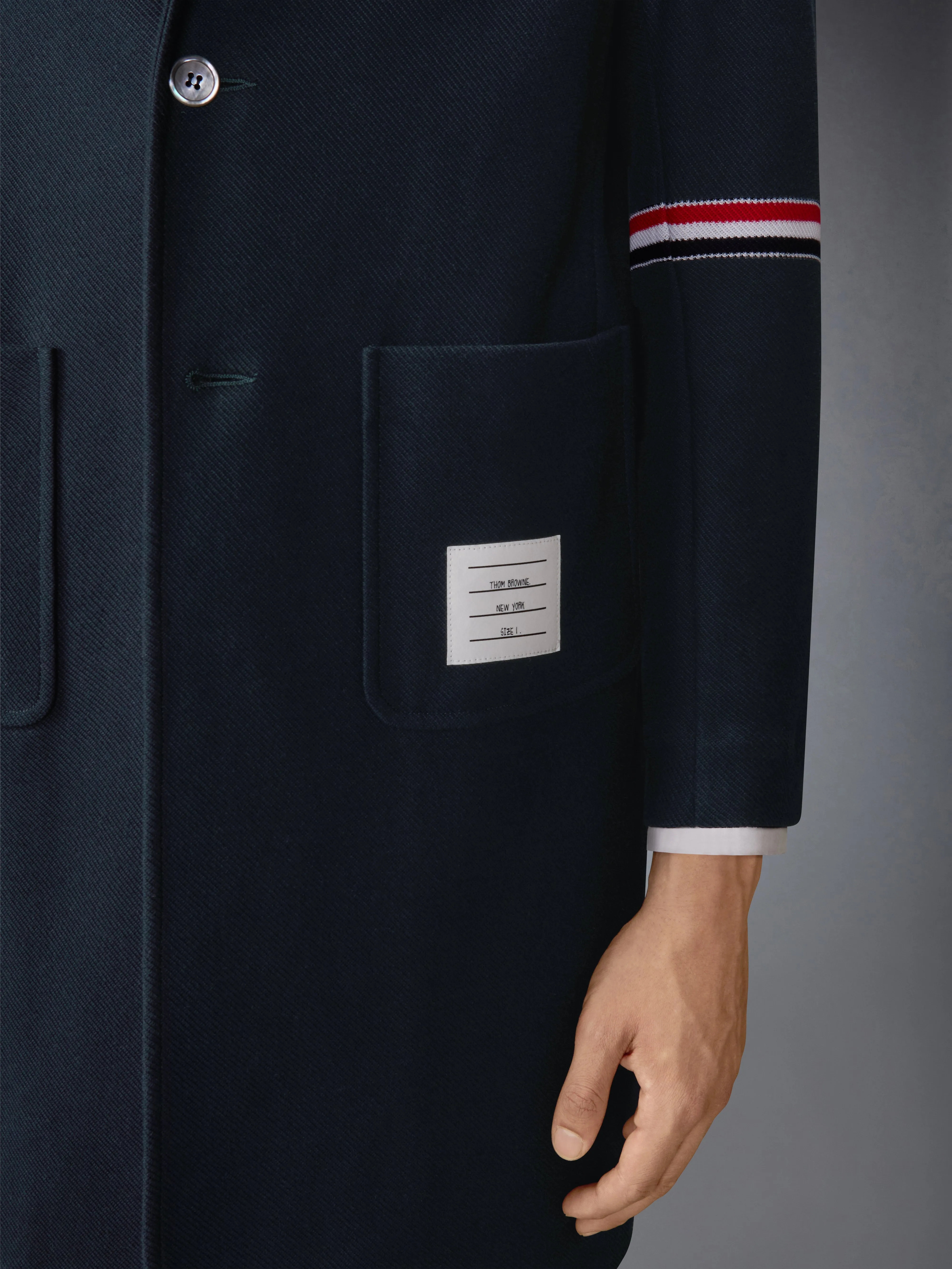 DOUBLE FACE TECH TWILL 4-BAR SACK OVERCOAT sold by Thom Browne product image thumbnail 5