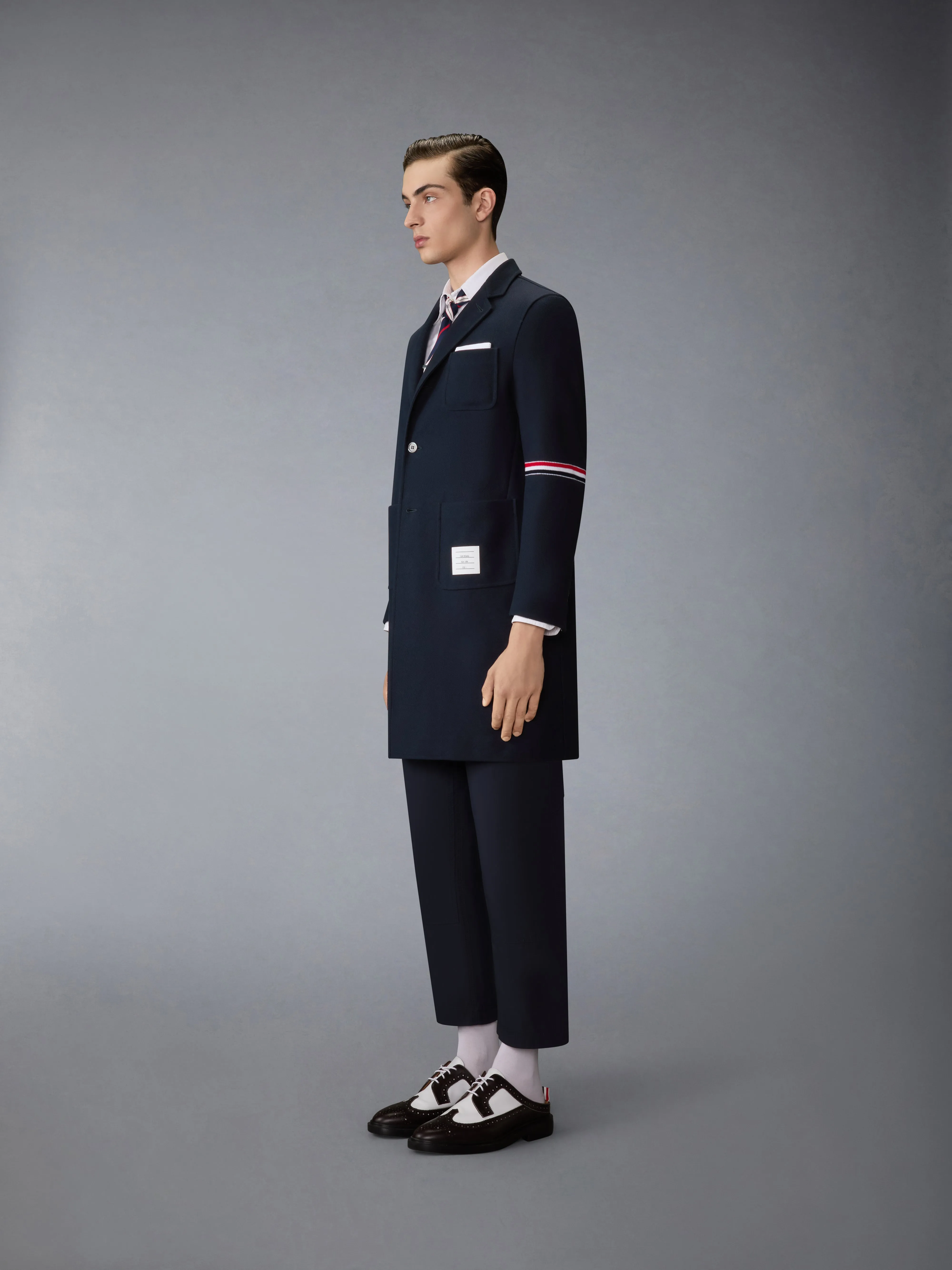 DOUBLE FACE TECH TWILL 4-BAR SACK OVERCOAT sold by Thom Browne product image thumbnail 2