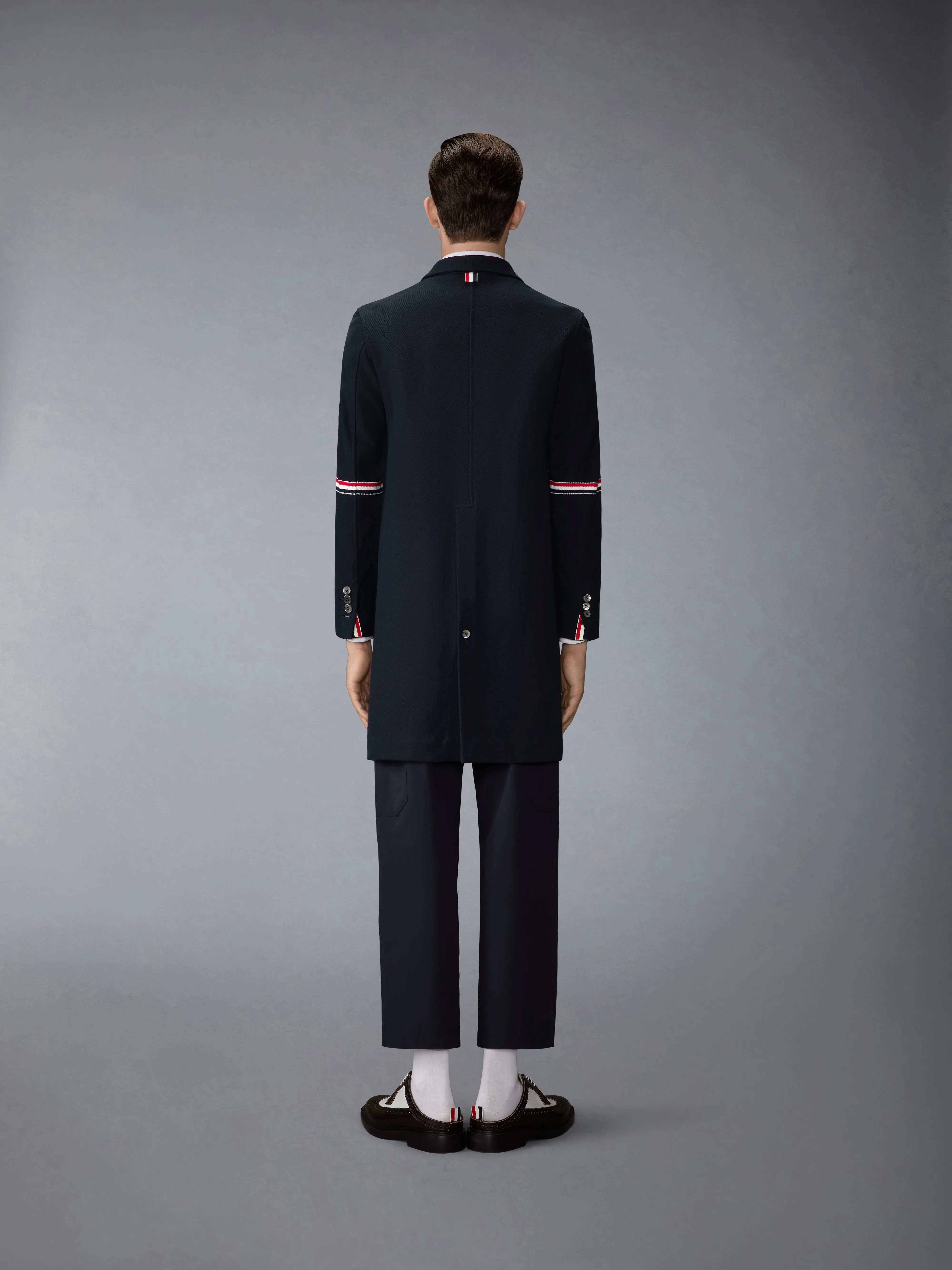 DOUBLE FACE TECH TWILL 4-BAR SACK OVERCOAT sold by Thom Browne product image thumbnail 3