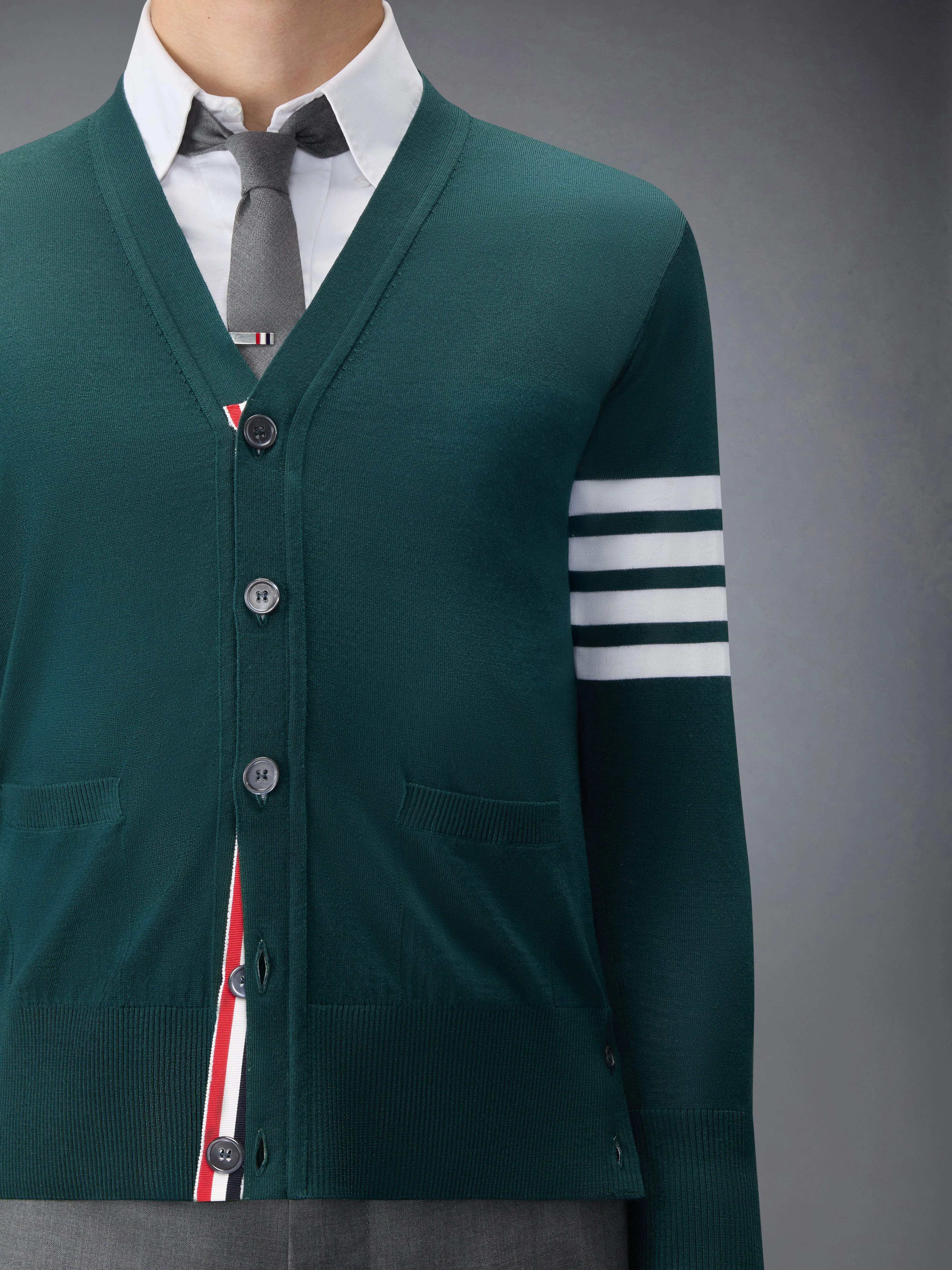MERINO WOOL 4-BAR CLASSIC V-NECK CARDIGAN sold by Thom Browne product image thumbnail 5
