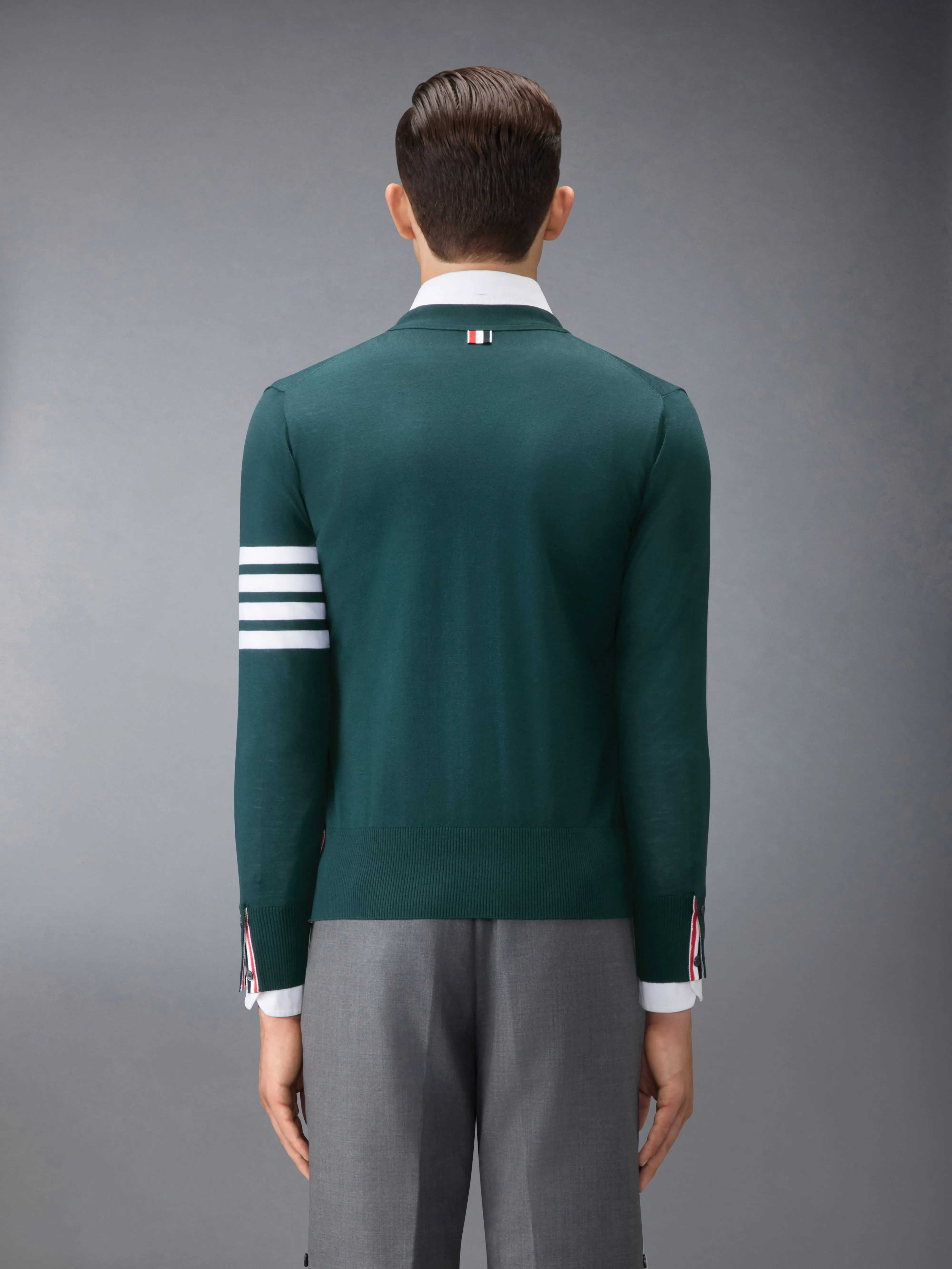 MERINO WOOL 4-BAR CLASSIC V-NECK CARDIGAN sold by Thom Browne product image thumbnail 2