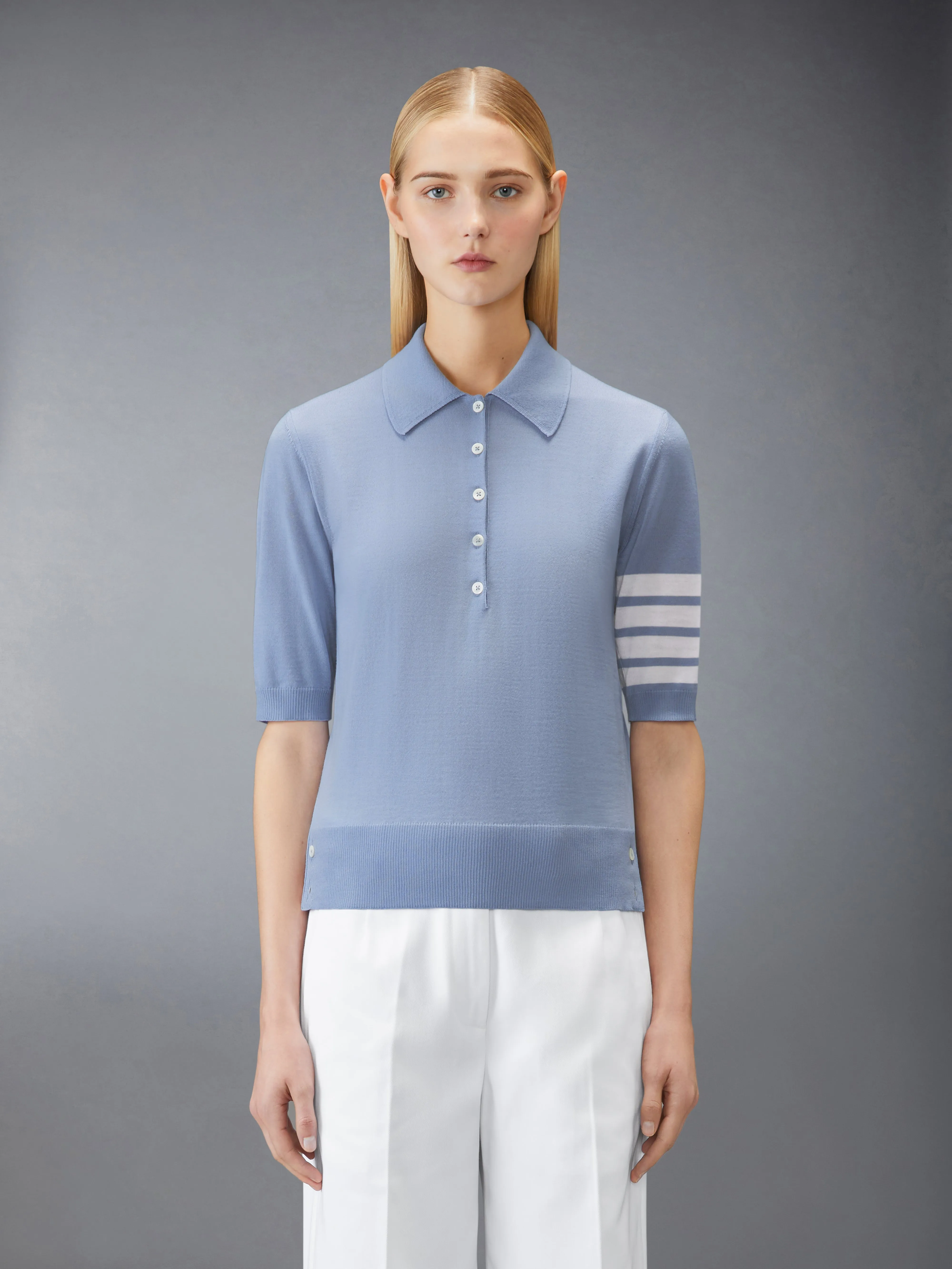WOOL 4-BAR RELAXED POLO sold by Thom Browne
