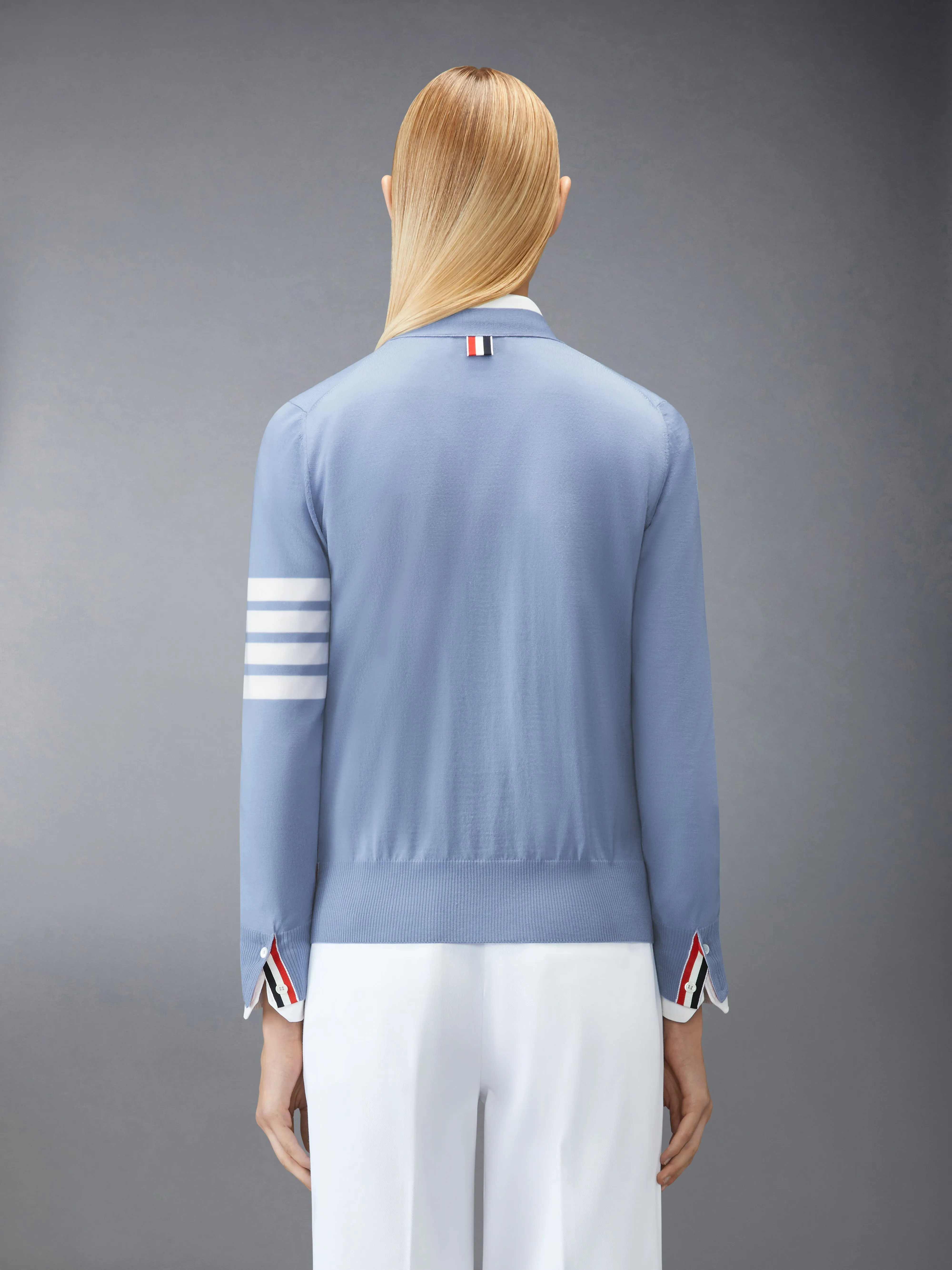 MERINO WOOL 4-BAR RELAXED FIT V-NECK CARDIGAN sold by Thom Browne product image thumbnail 3