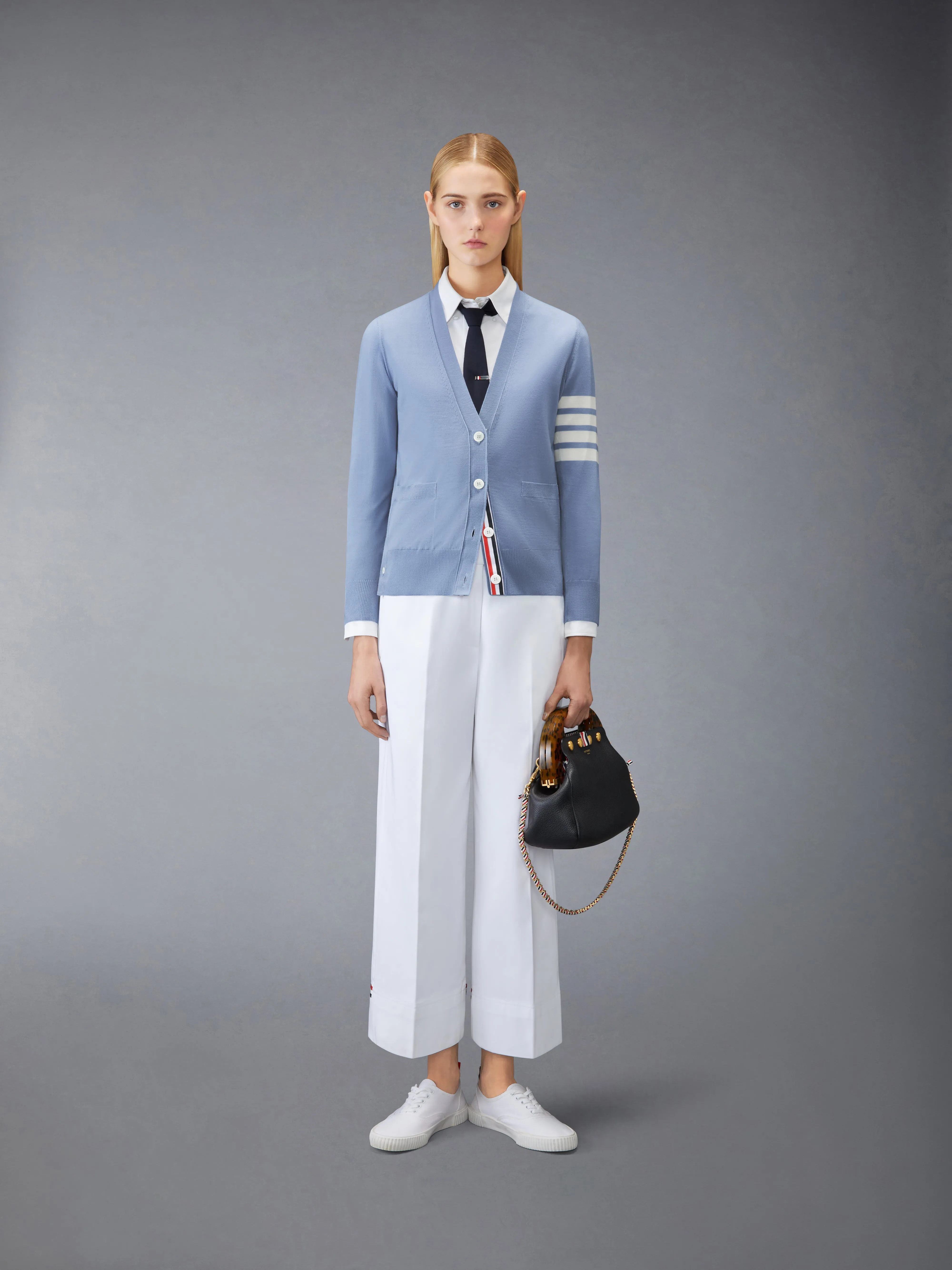 MERINO WOOL 4-BAR RELAXED FIT V-NECK CARDIGAN sold by Thom Browne product image thumbnail 2