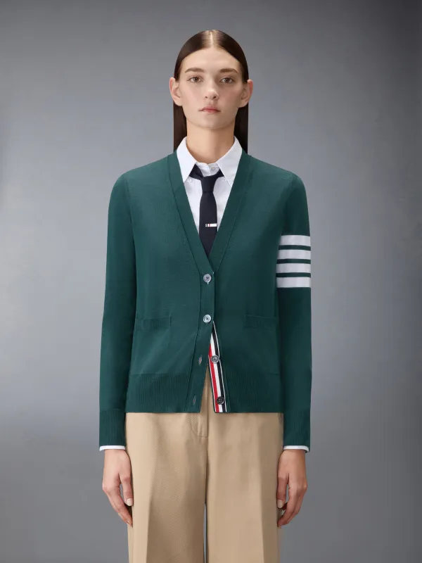 MERINO WOOL 4-BAR RELAXED FIT V-NECK CARDIGAN sold by Thom Browne