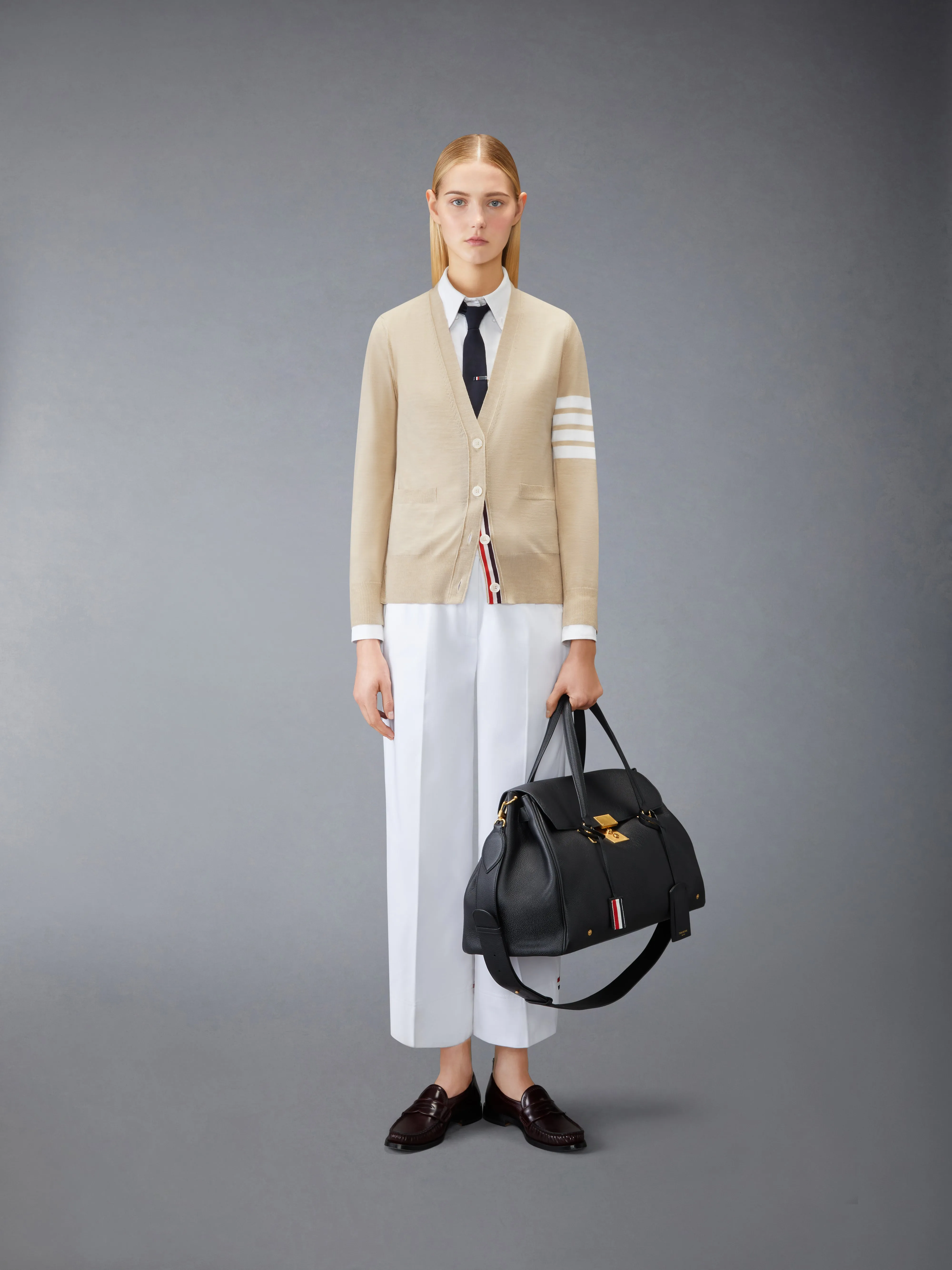 MERINO WOOL 4-BAR RELAXED FIT V-NECK CARDIGAN sold by Thom Browne product image thumbnail 3