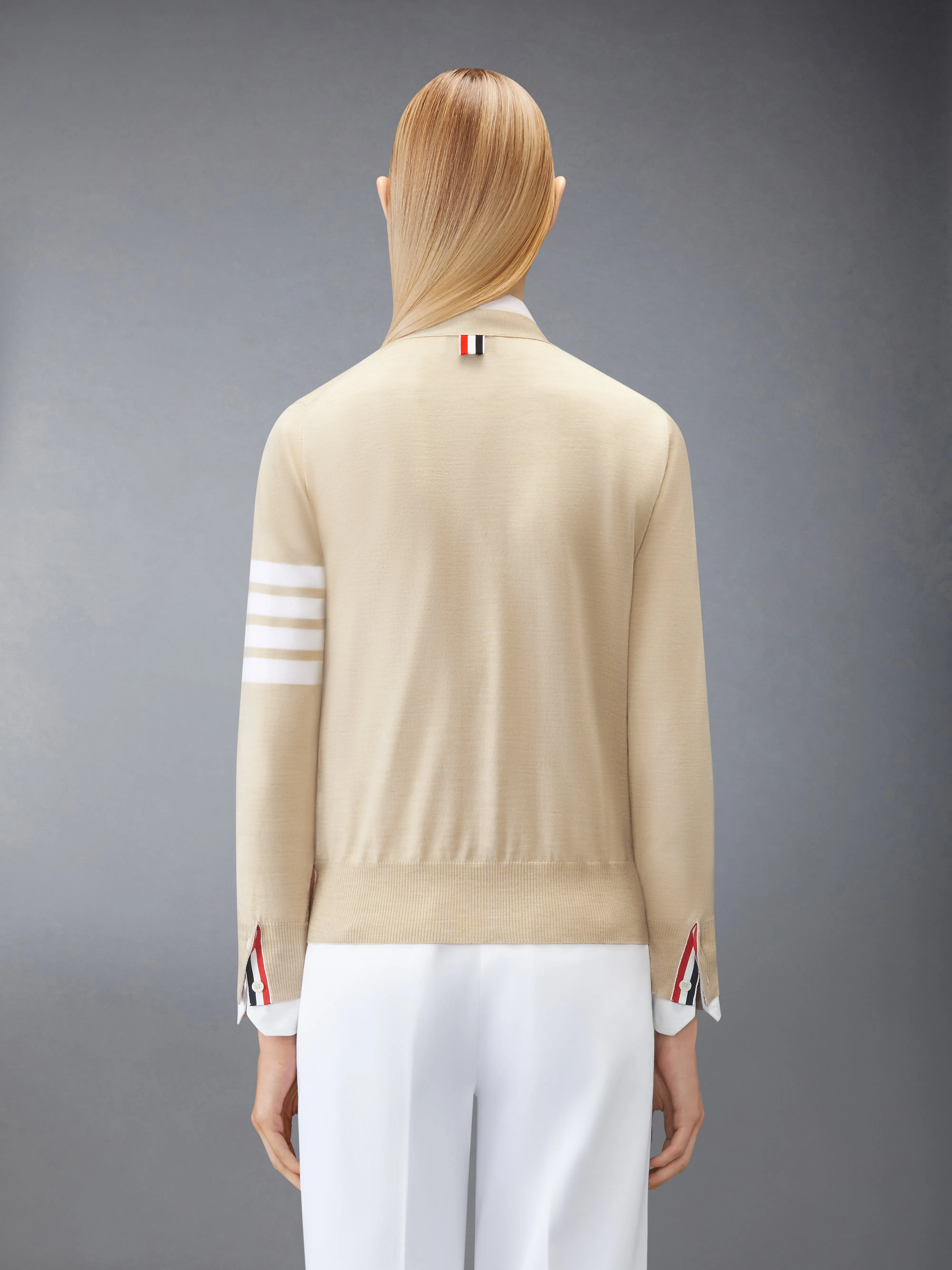 MERINO WOOL 4-BAR RELAXED FIT V-NECK CARDIGAN sold by Thom Browne product image thumbnail 2