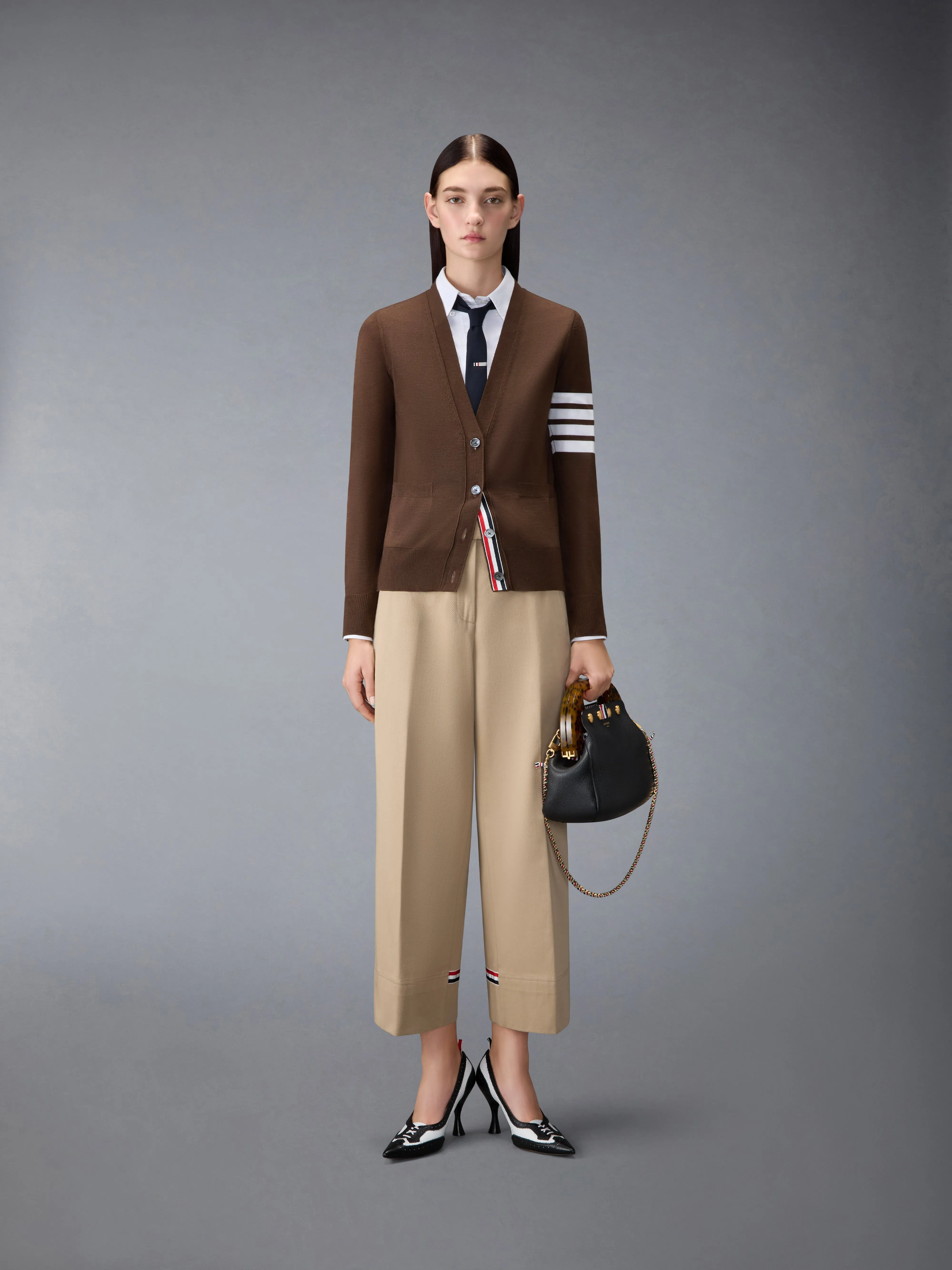 MERINO WOOL 4-BAR RELAXED FIT V-NECK CARDIGAN sold by Thom Browne product image thumbnail 3