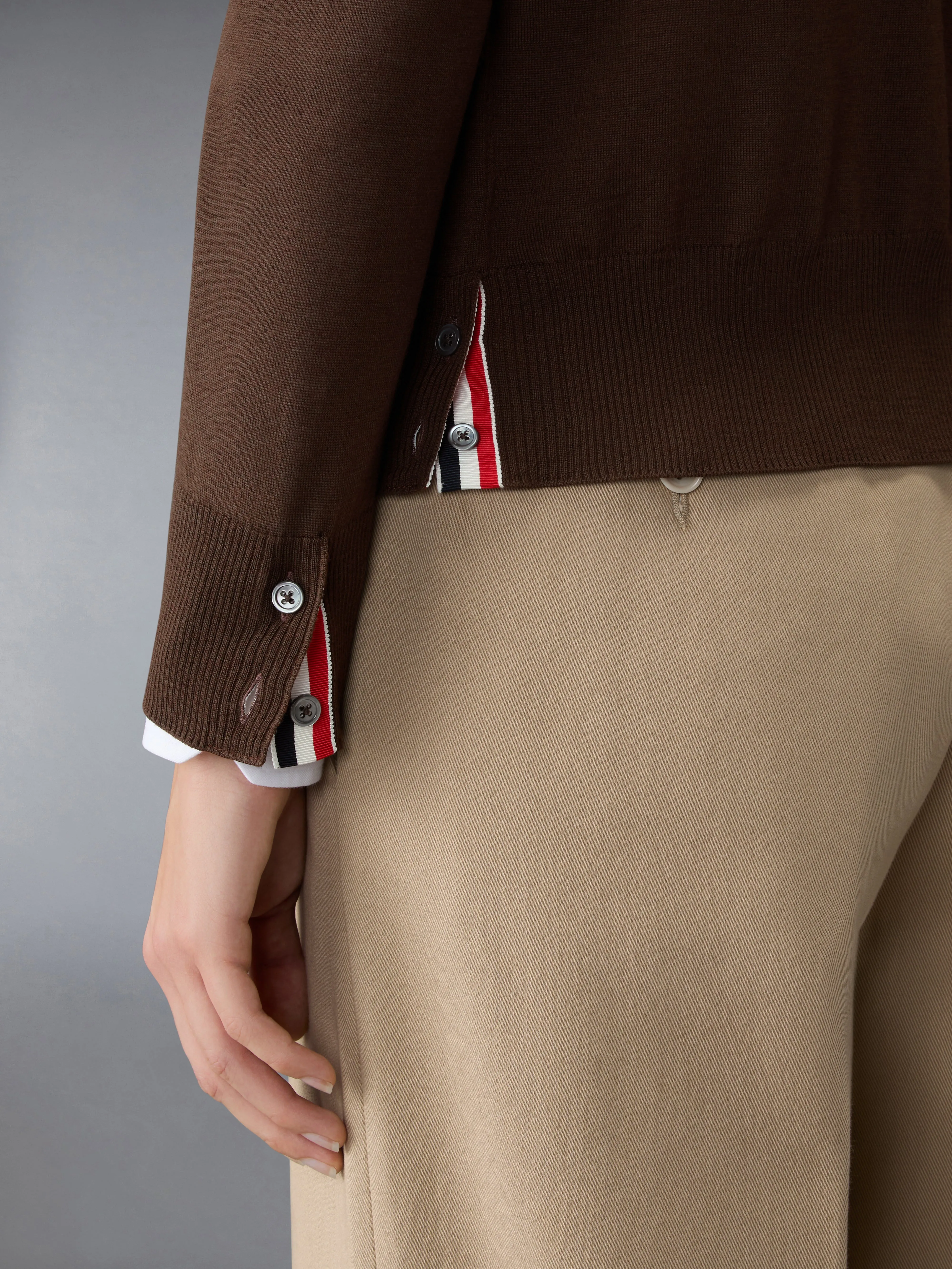 MERINO WOOL 4-BAR RELAXED FIT V-NECK CARDIGAN sold by Thom Browne product image thumbnail 4