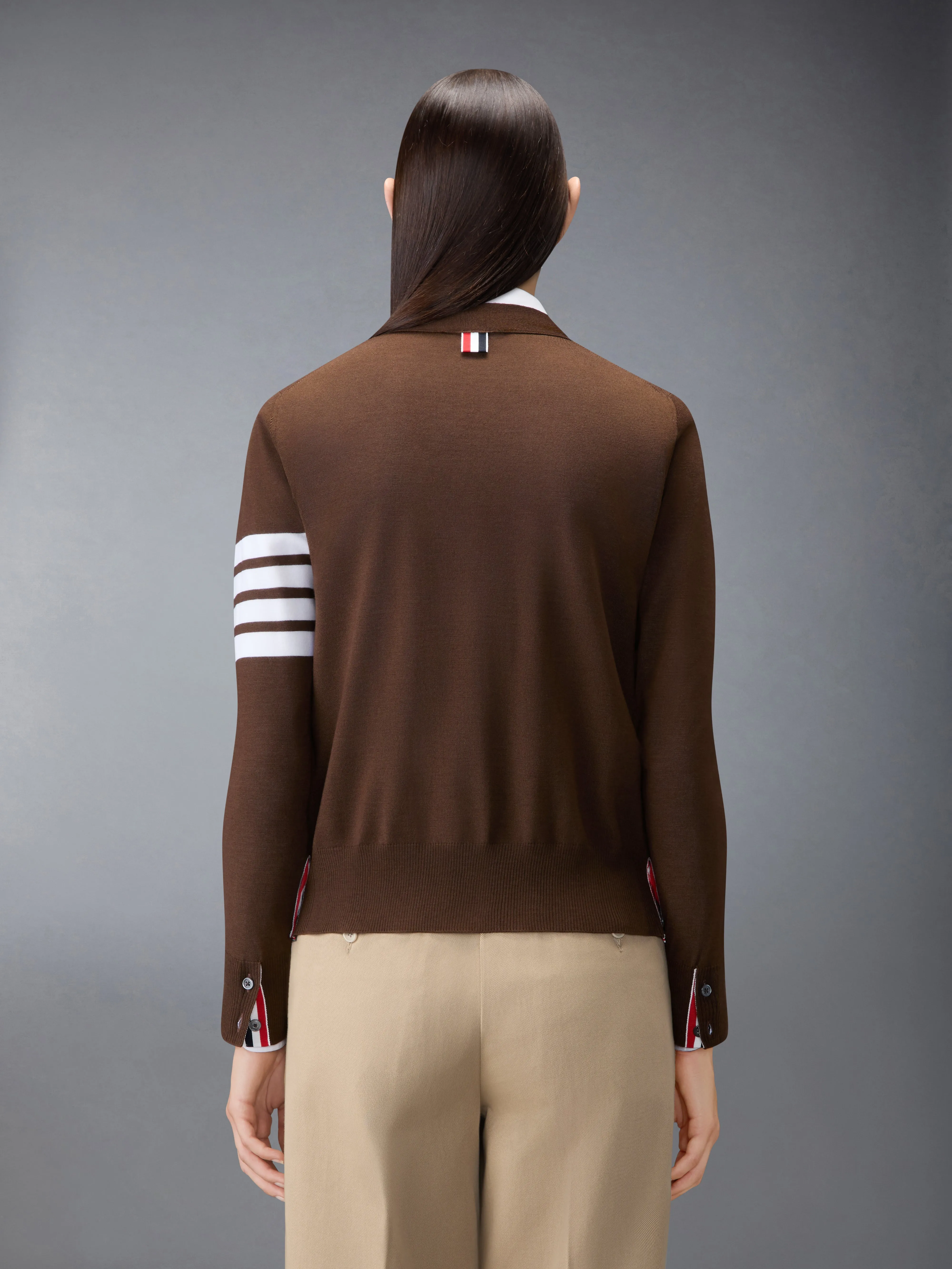 MERINO WOOL 4-BAR RELAXED FIT V-NECK CARDIGAN sold by Thom Browne product image thumbnail 2