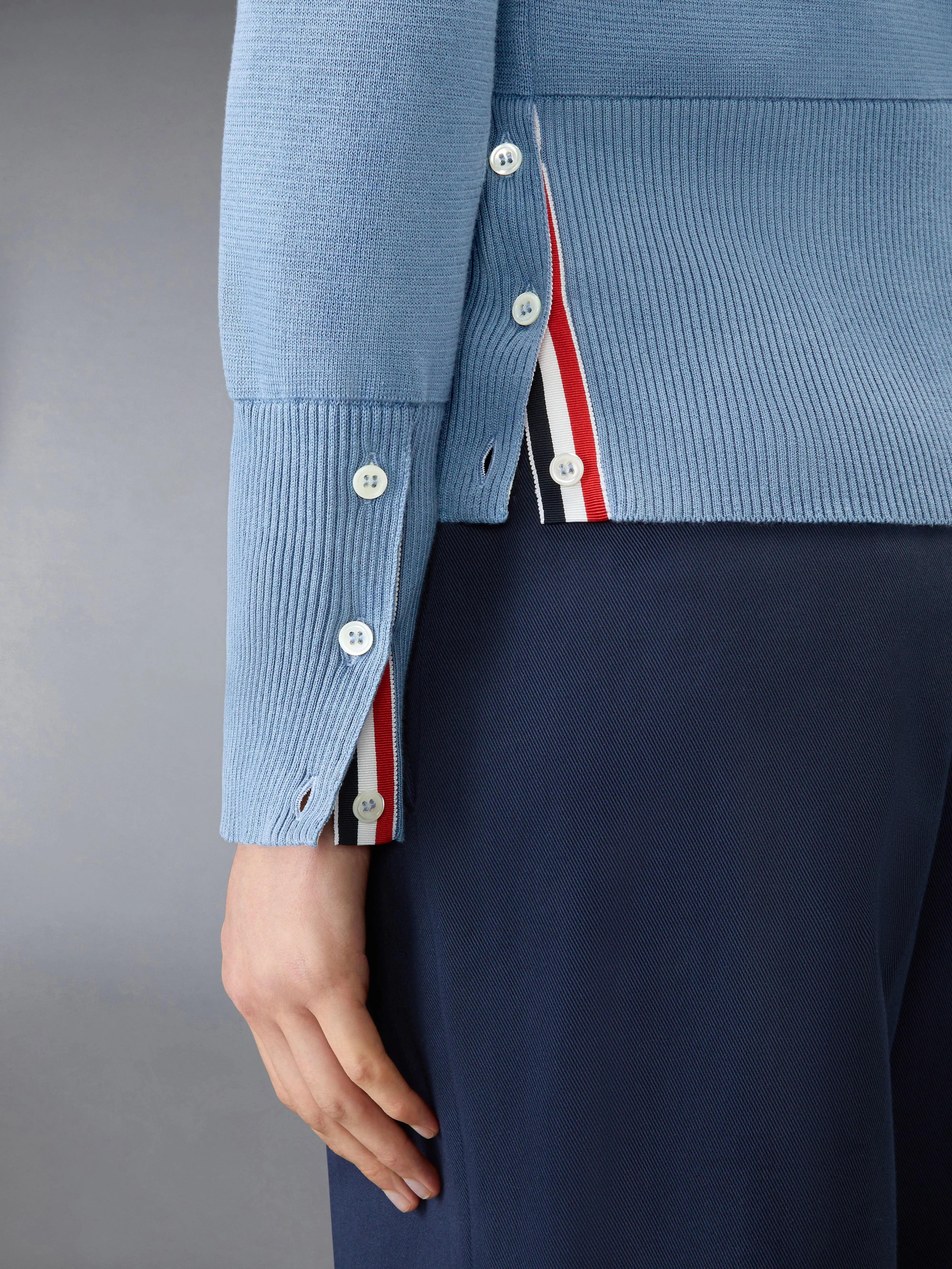 COTTON 4-BAR MILANO CLASSIC V-NECK CARDIGAN sold by Thom Browne product image thumbnail 4