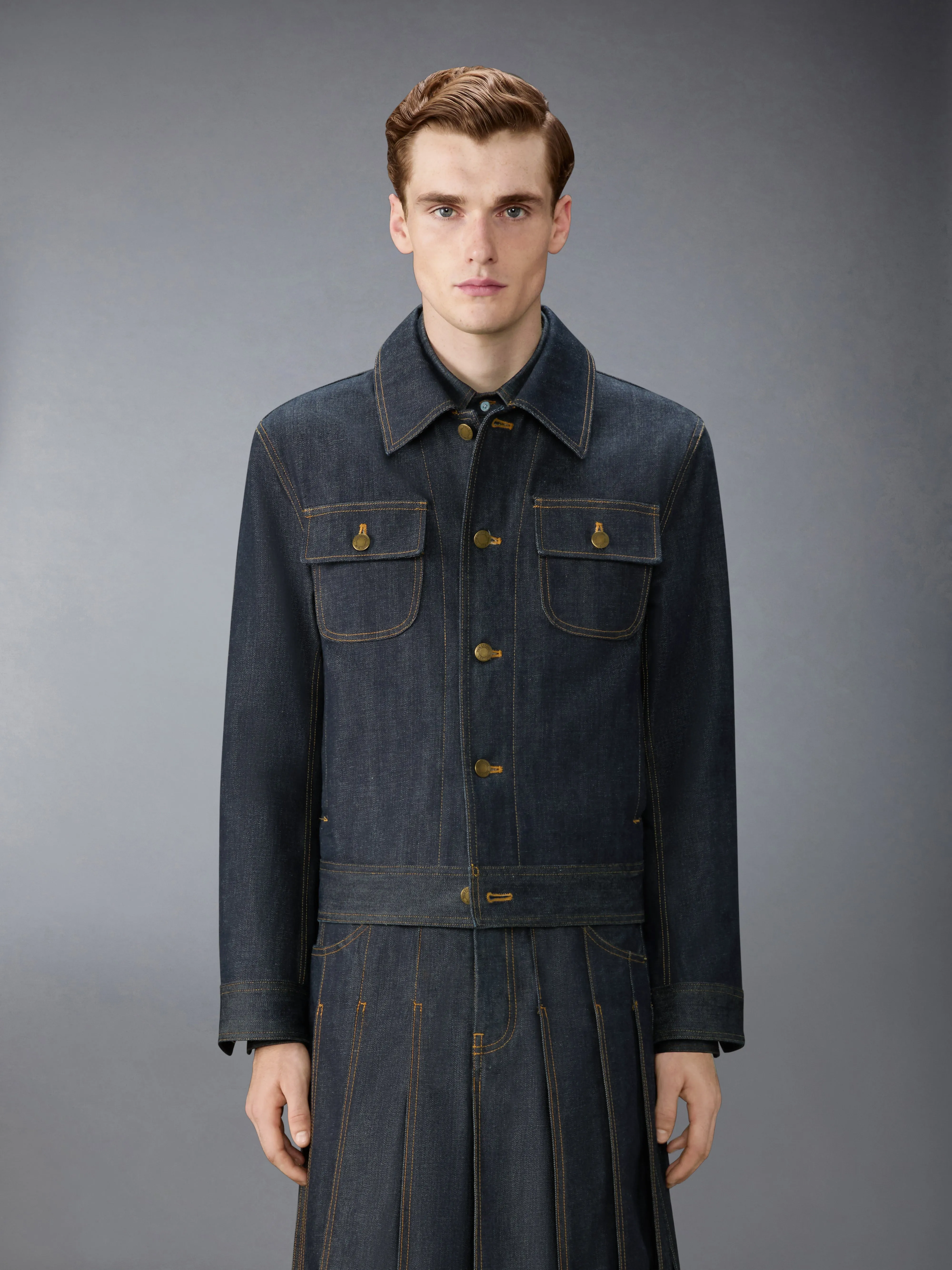 SELVEDGE DENIM BACKSTRAP UTILITY JACKET sold by Thom Browne