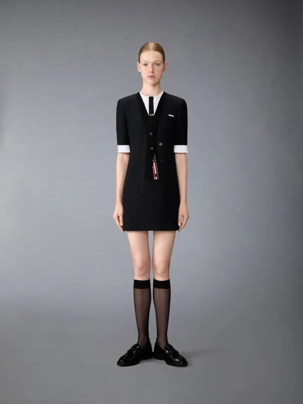 WOOL SEERSUCKER TROMPE L’ŒIL SACK MINI DRESS sold by Thom Browne