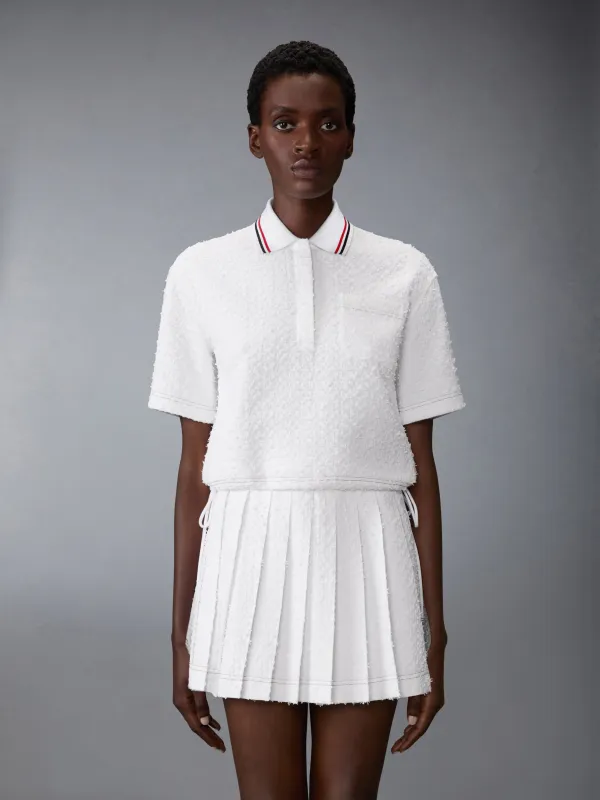 EYELASH RIBBON TWEED DRAWSTRING HEM POLO sold by Thom Browne