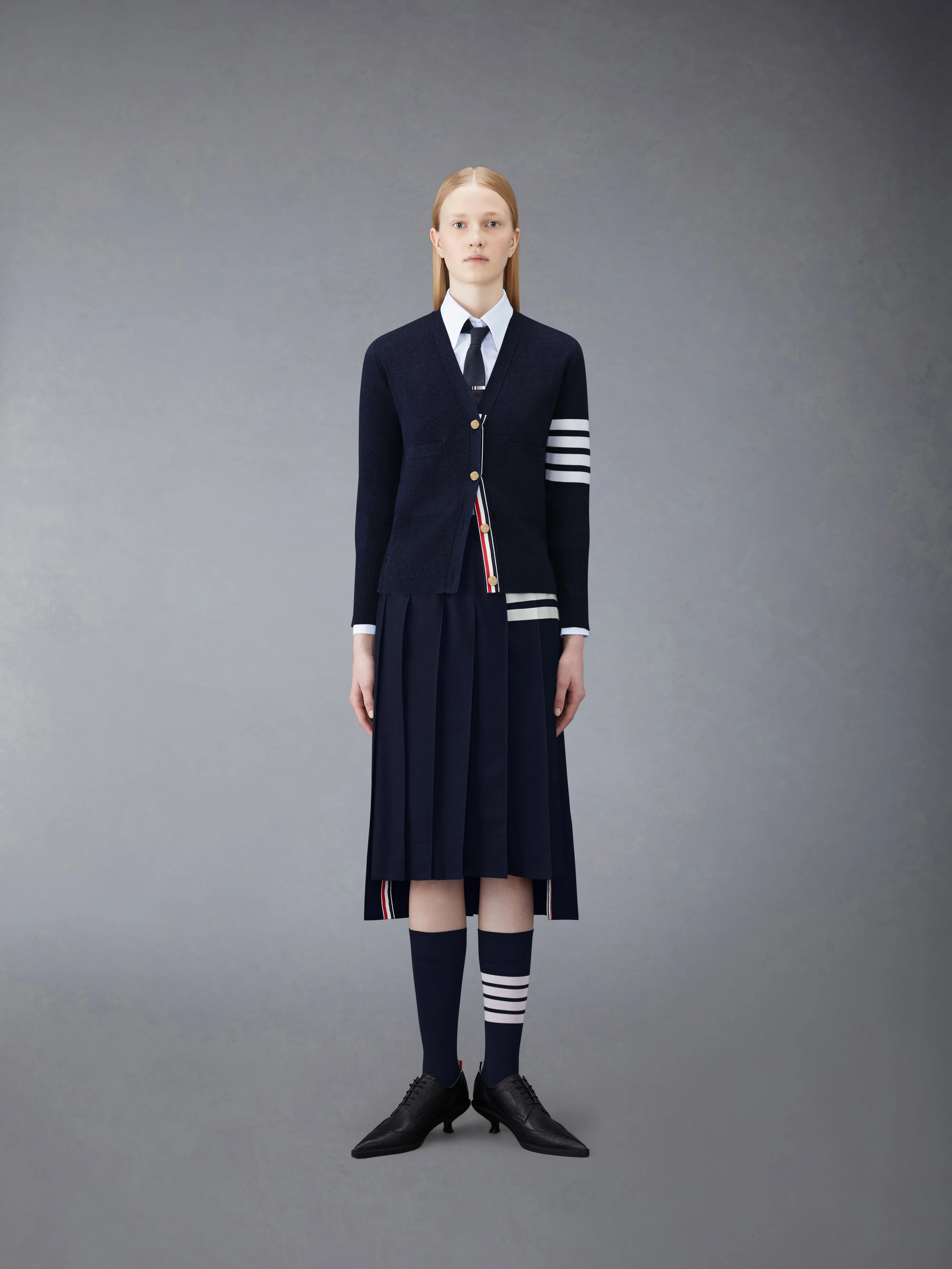 COTTON CREPE MILANO 4-BAR CARDIGAN sold by Thom Browne product image thumbnail 3