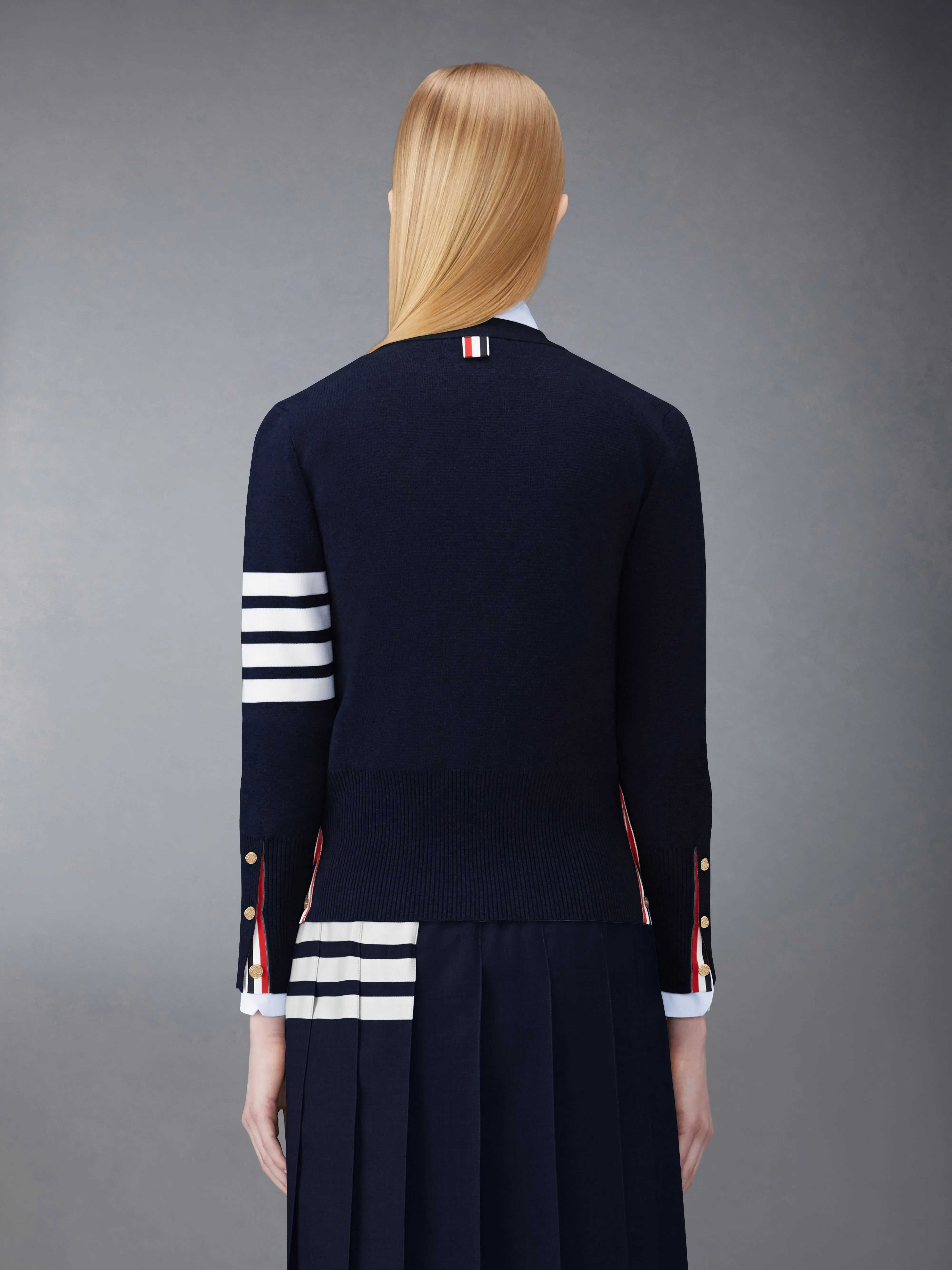 COTTON CREPE MILANO 4-BAR CARDIGAN sold by Thom Browne product image thumbnail 2